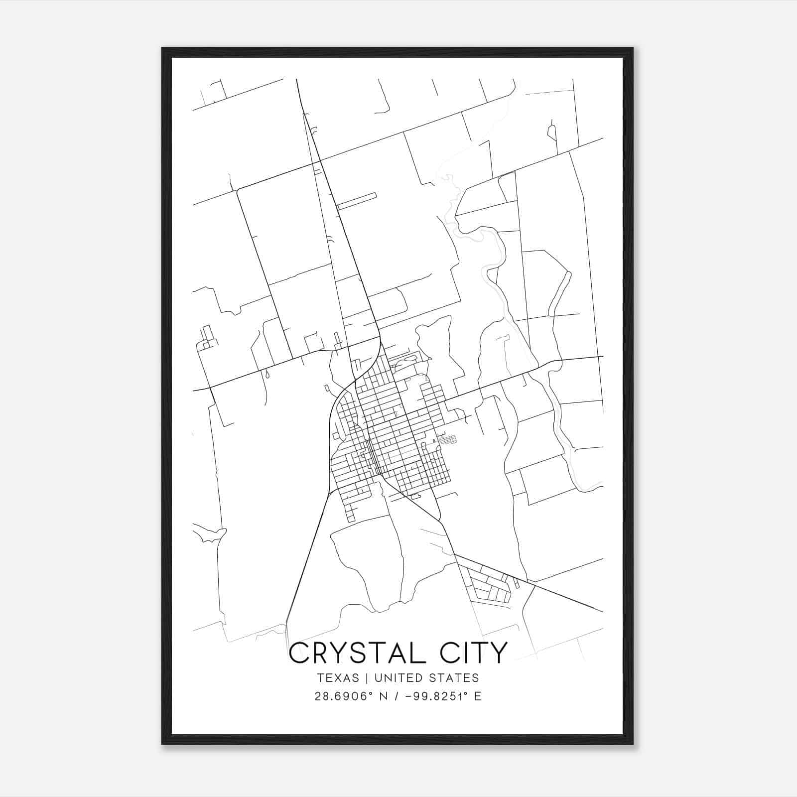Crystal City Texas Map Poster, Modern Home Decor Wall Art Print