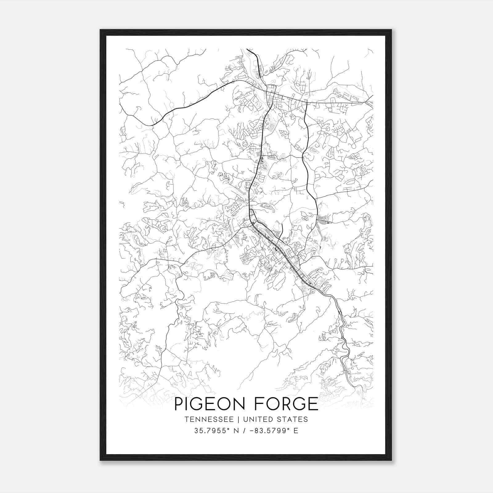 Pigeon Forge Tennessee Map Poster, Modern Home Decor Wall Art Print