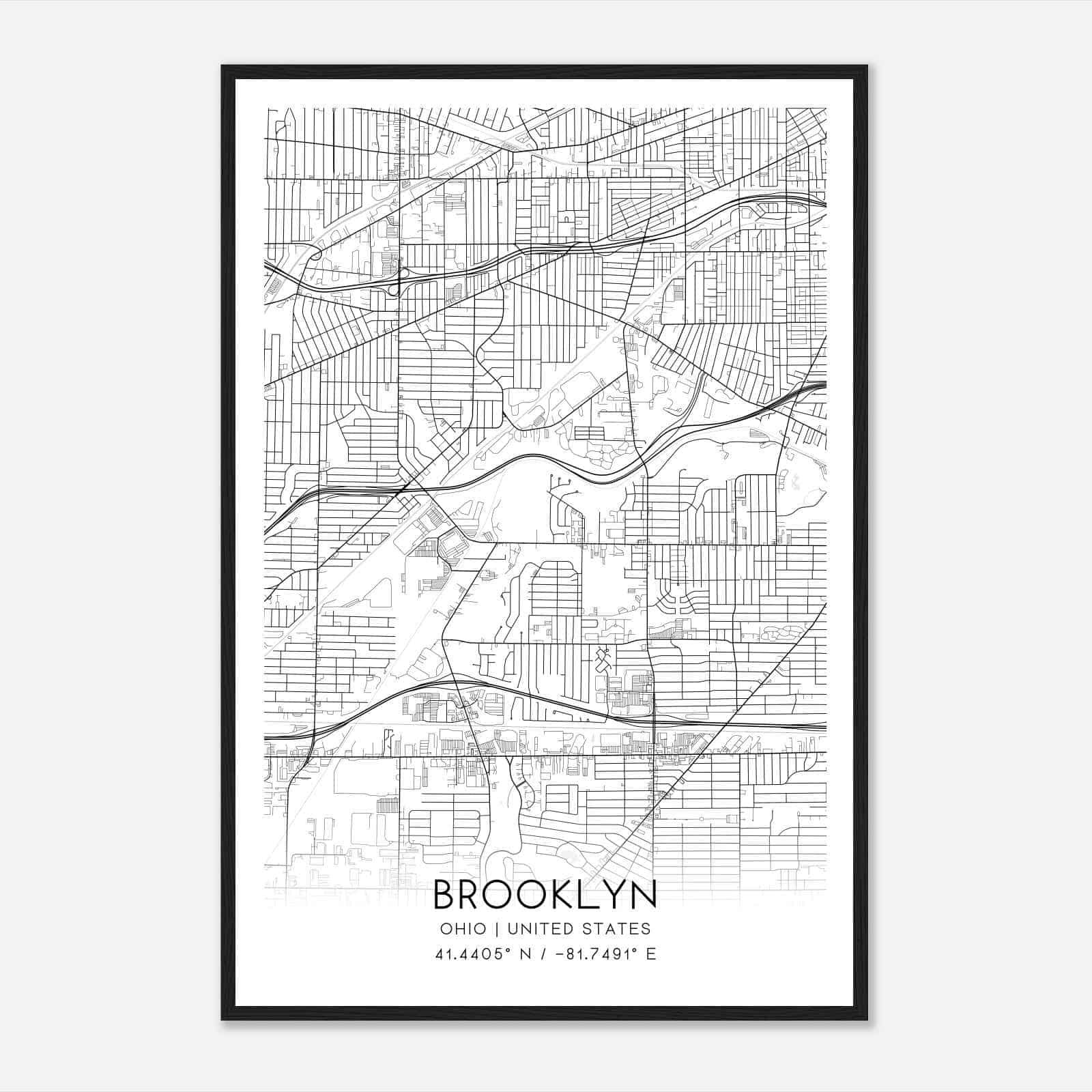 Brooklyn Ohio Map Poster, Modern Home Decor Wall Art Print