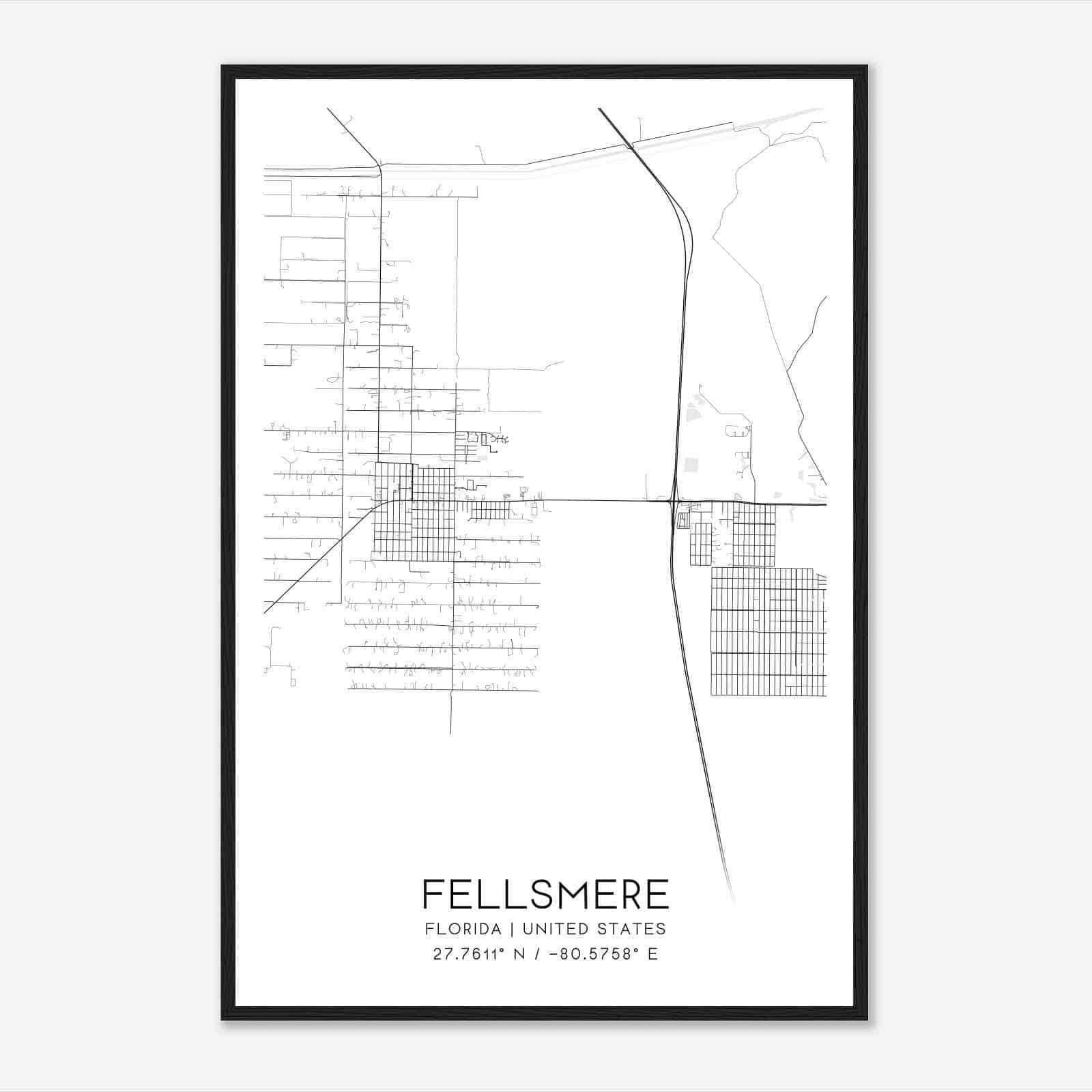 Fellsmere Florida Map Poster, Modern Home Decor Wall Art Print