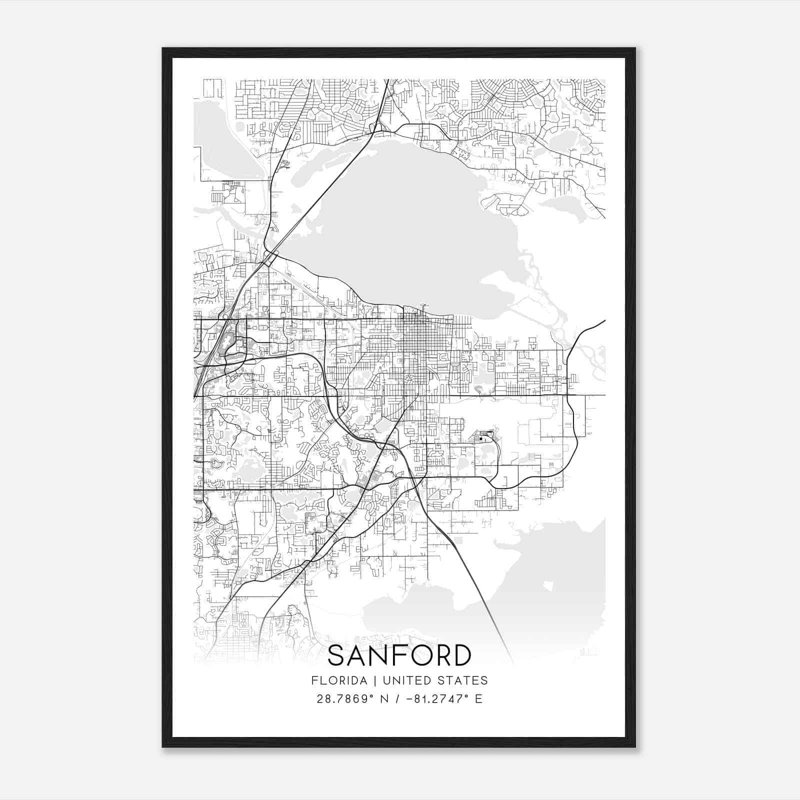 Sanford Florida Map Poster, Modern Home Decor Wall Art Print Sanford Florida Map Poster, Modern Home Decor Wall Art Print