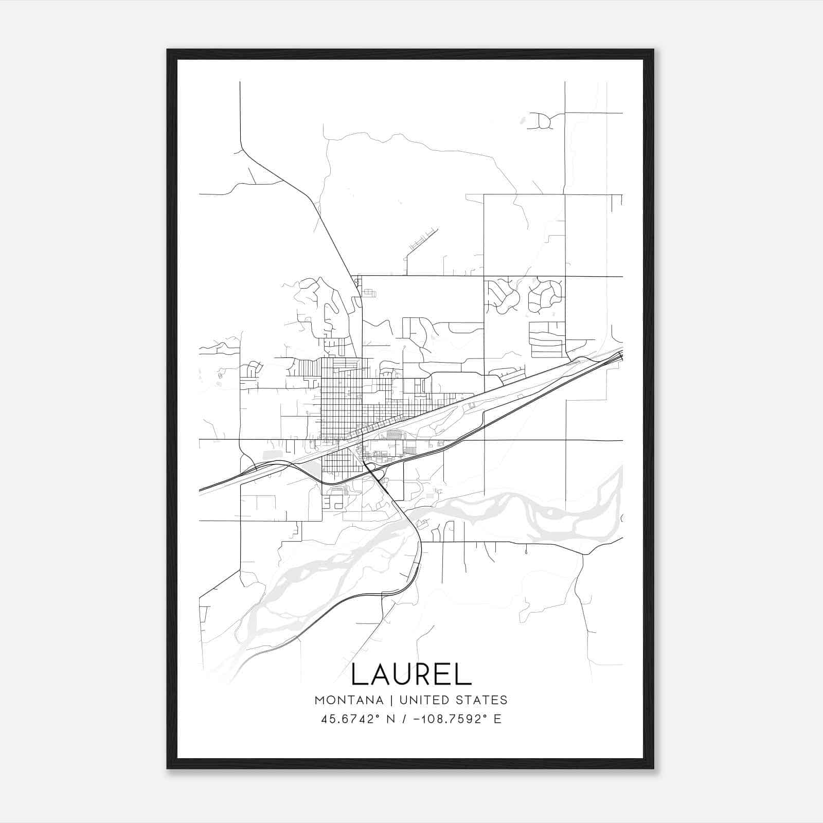 Laurel Montana Map Poster, Modern Home Decor Wall Art Print