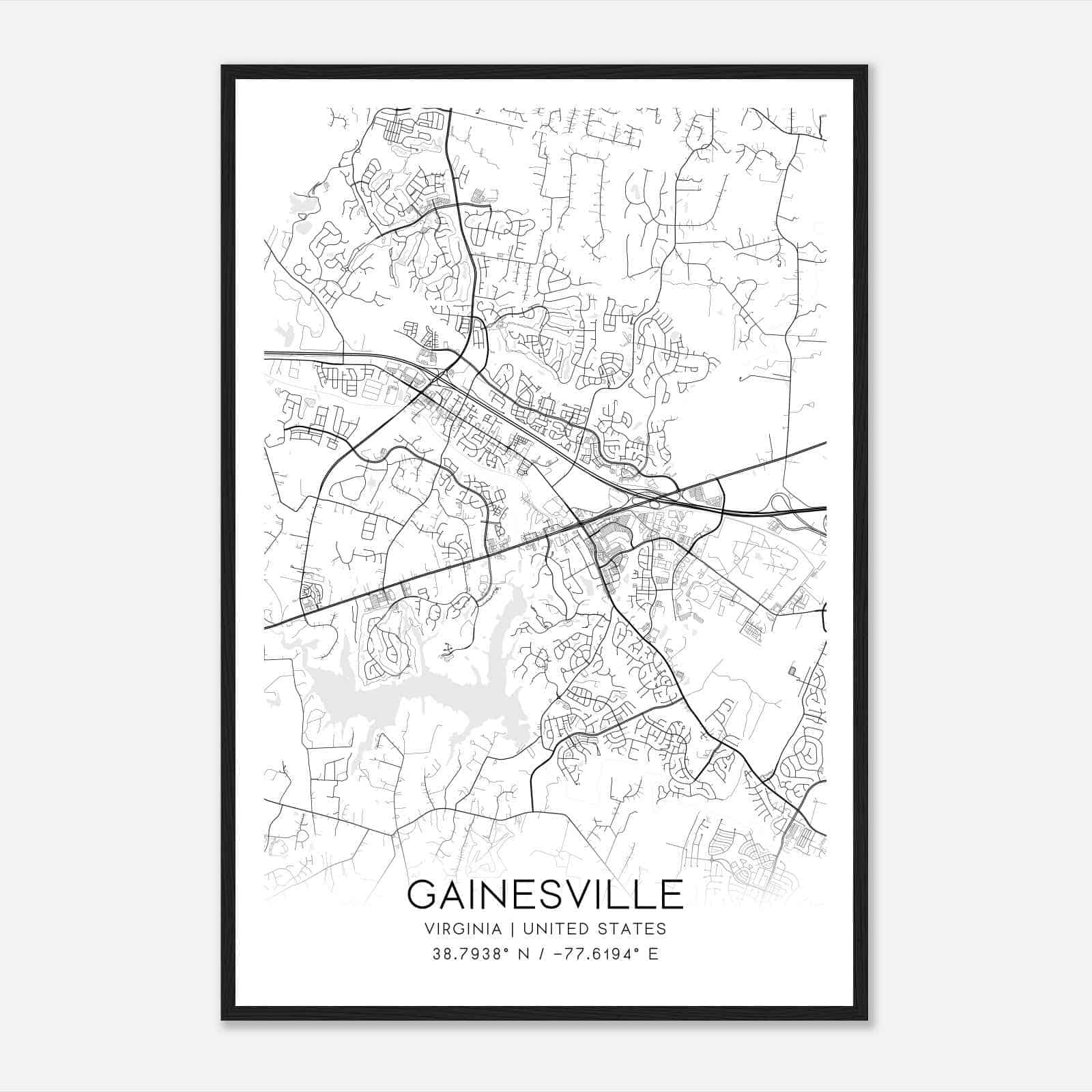 Gainesville Virginia Map Poster, Modern Home Decor Wall Art Print