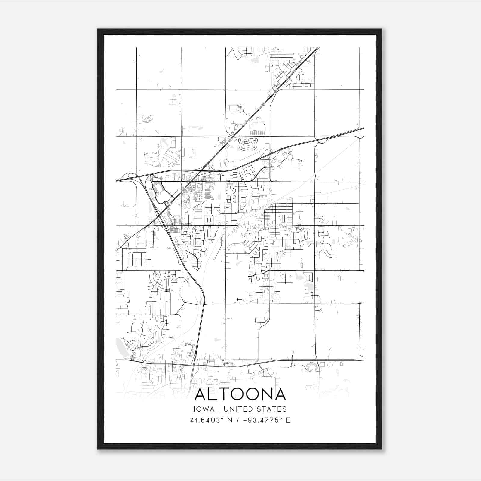 Altoona Iowa Map Poster, Modern Home Decor Wall Art Print