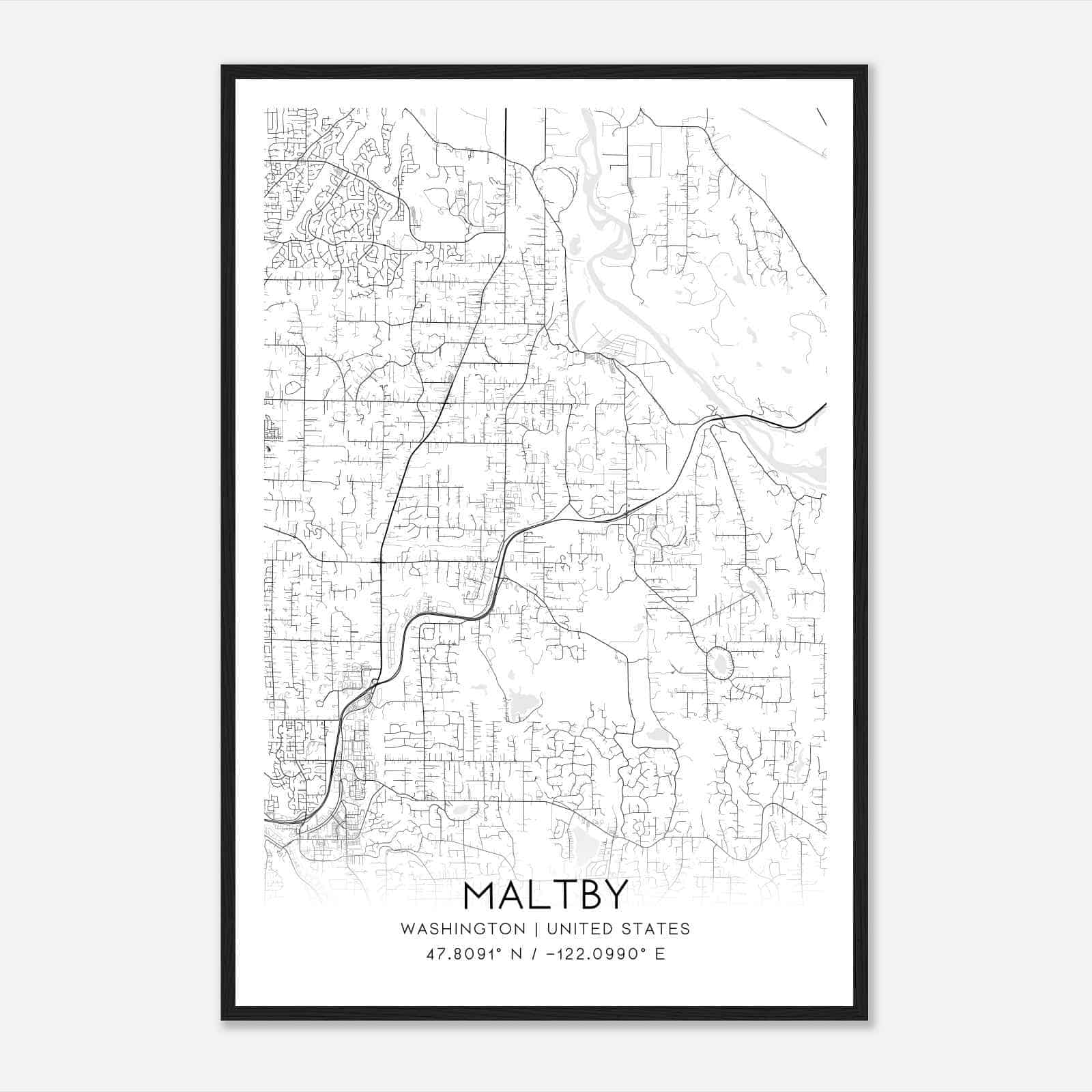 Maltby Washington Map Poster, Modern Home Decor Wall Art Print