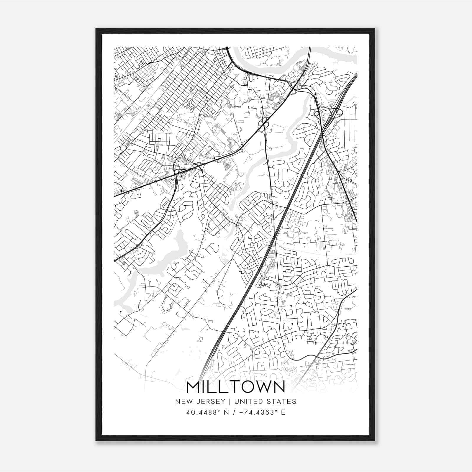 Milltown New Jersey Map Poster, Modern Home Decor Wall Art Print
