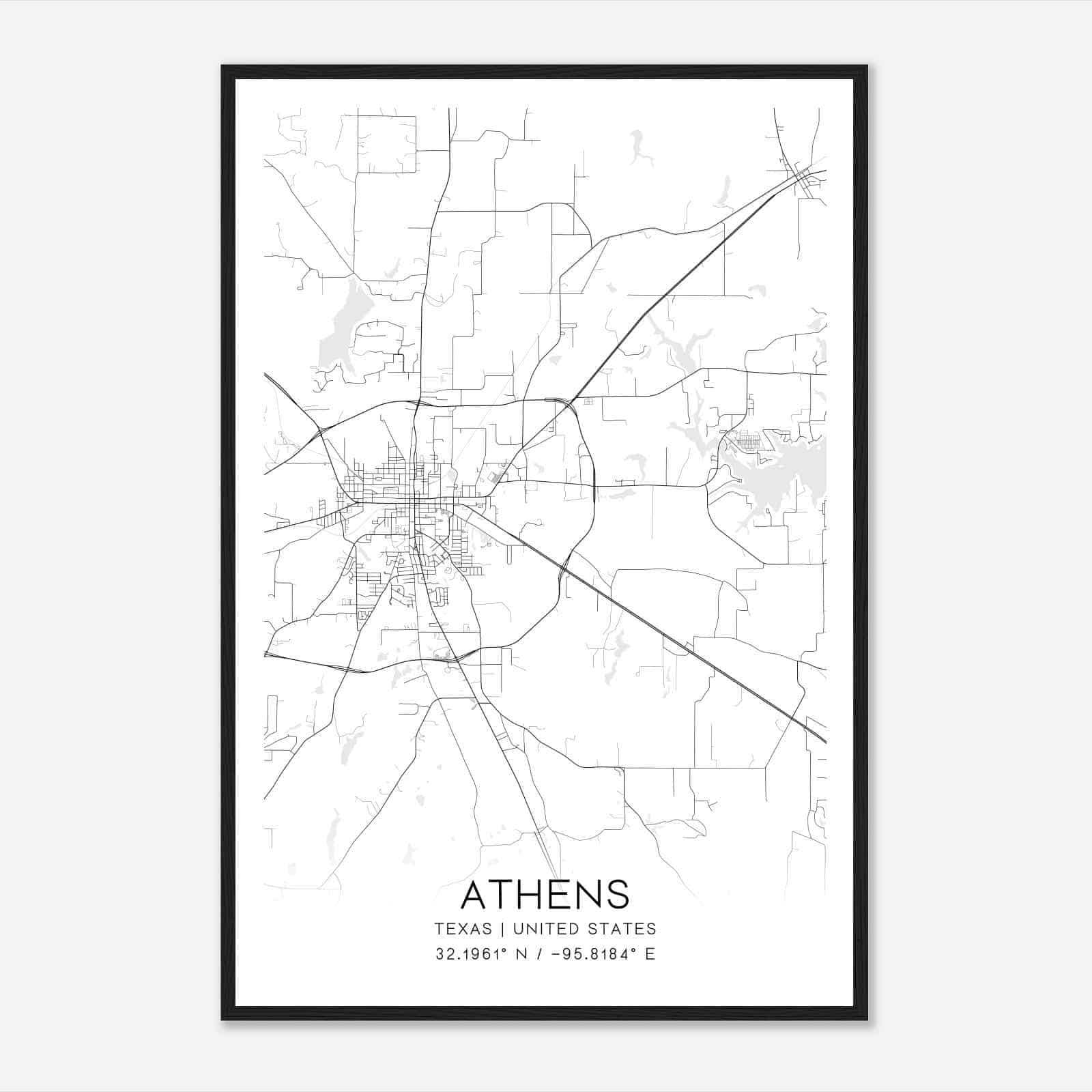 Athens Texas Map Poster, Modern Home Decor Wall Art Print