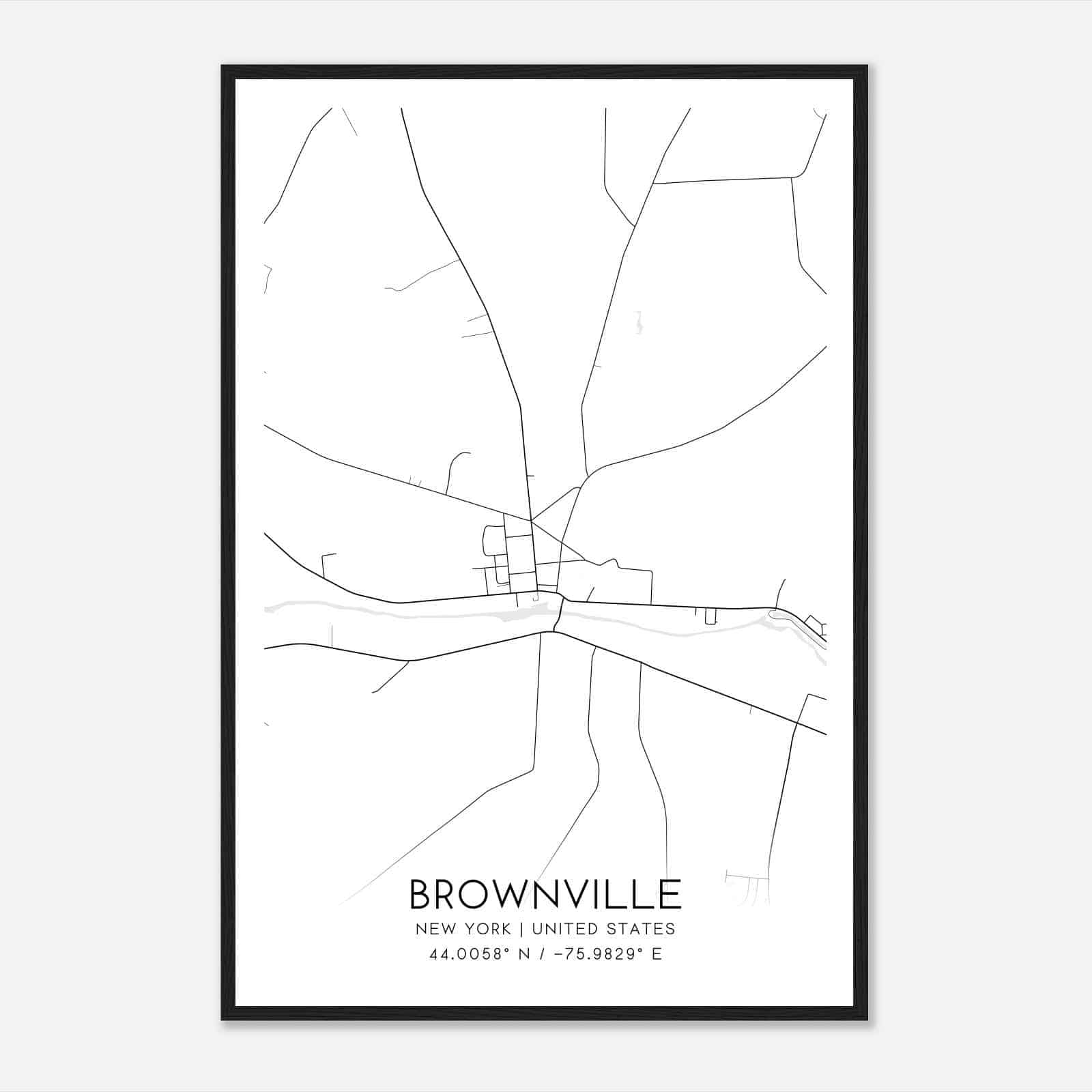 Brownville New York Map Poster, Modern Home Decor Wall Art Print
