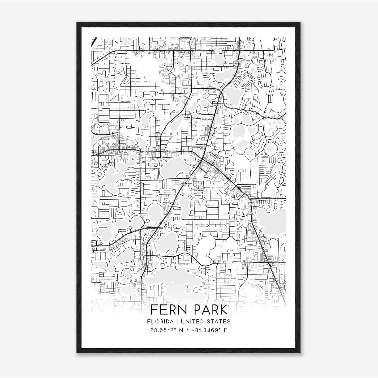 Fern Park Florida Map Poster, Modern Home Decor Wall Art Print