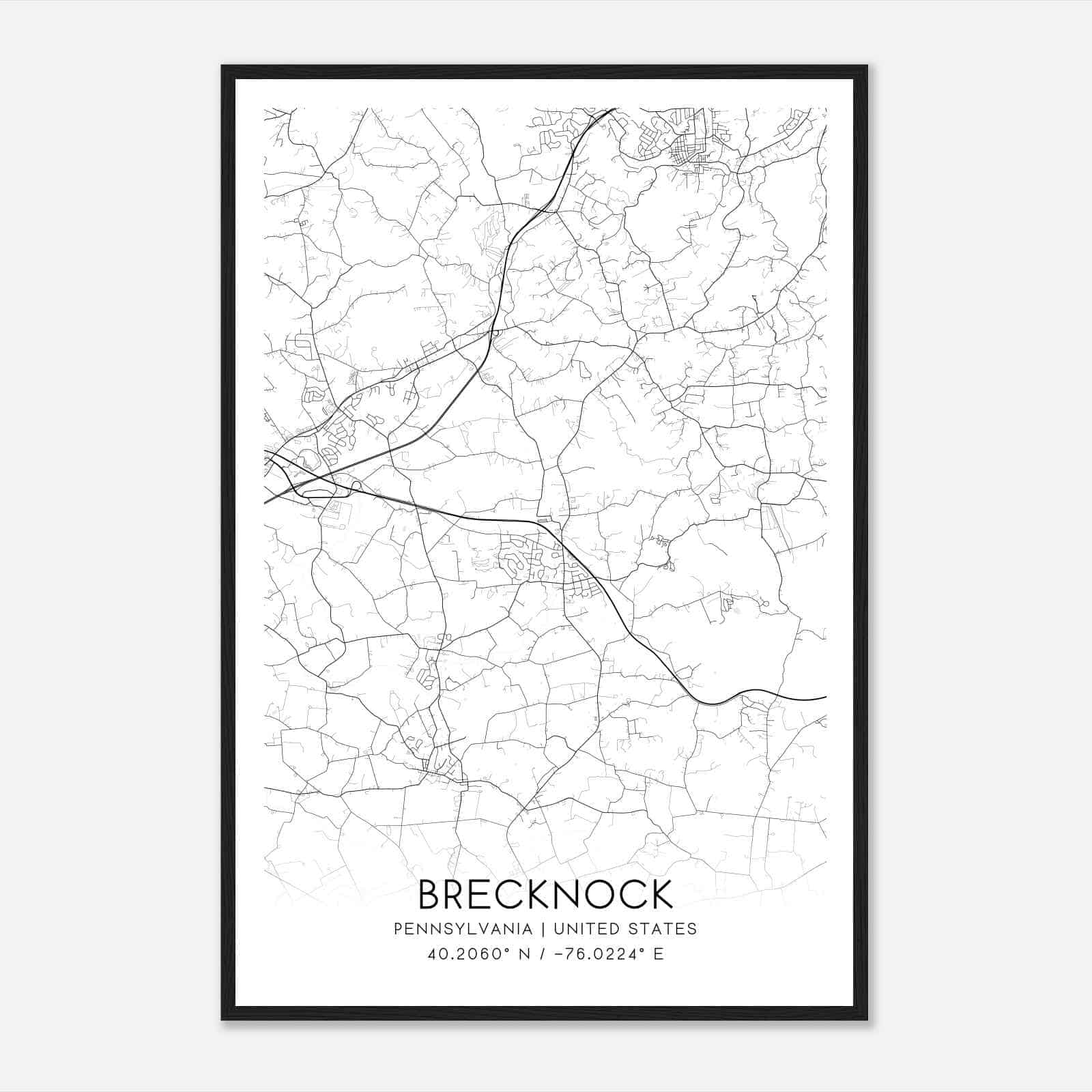 Brecknock Pennsylvania Map Poster, Modern Home Decor Wall Art Print