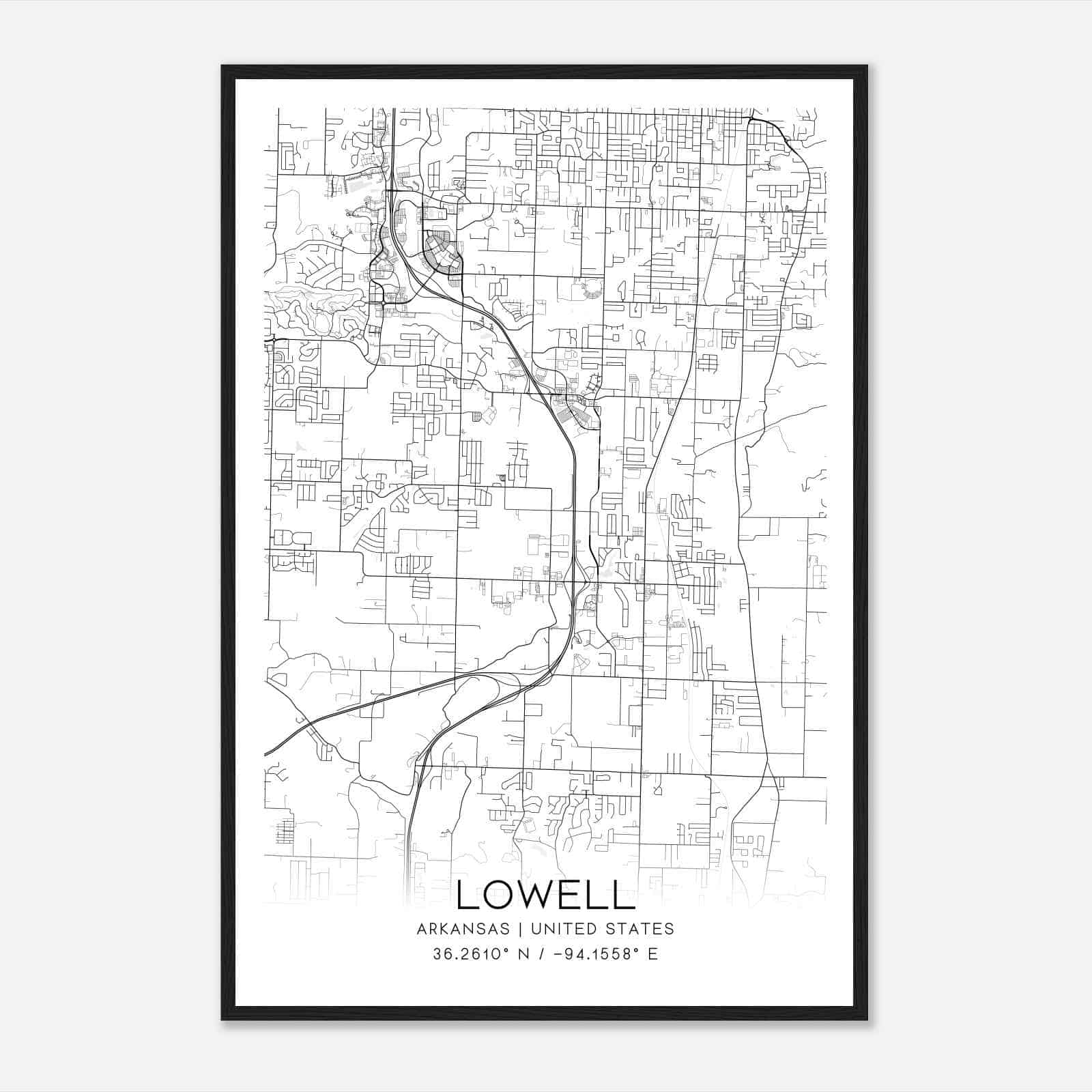 Lowell Arkansas Map Poster, Modern Home Decor Wall Art Print