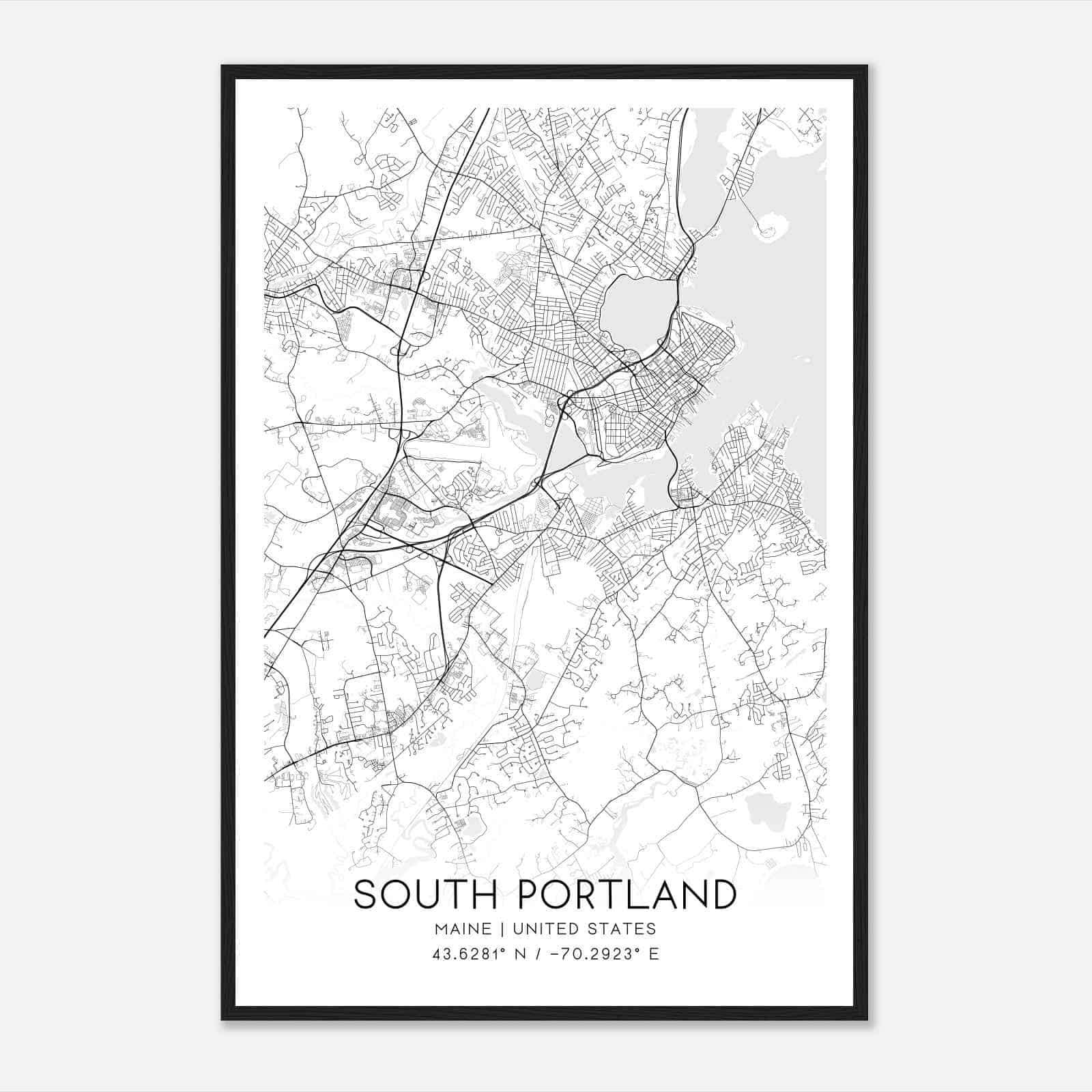 South Portland Maine Map Poster, Modern Home Decor Wall Art Print