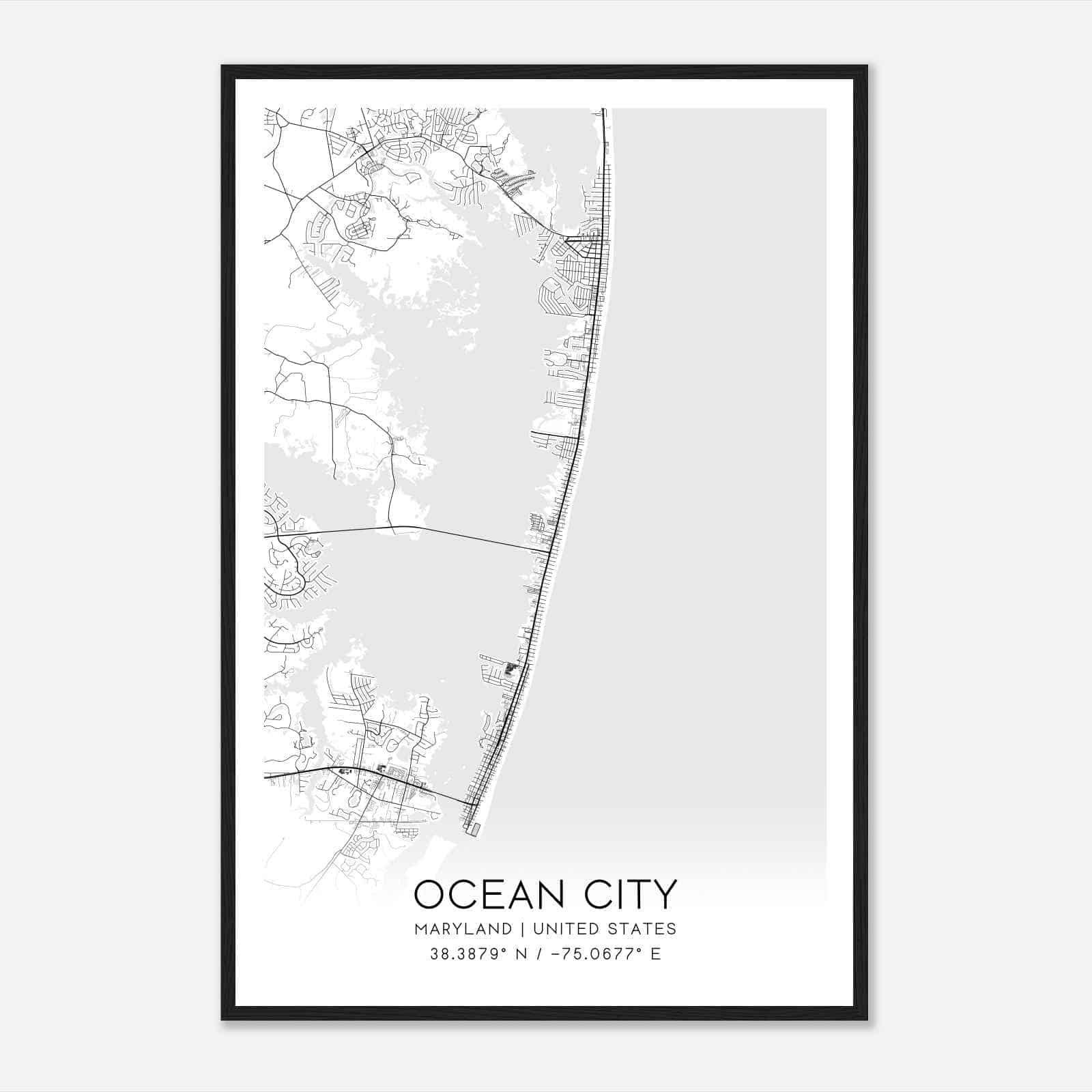 Ocean City Maryland Map Poster, Modern Home Decor Wall Art Print