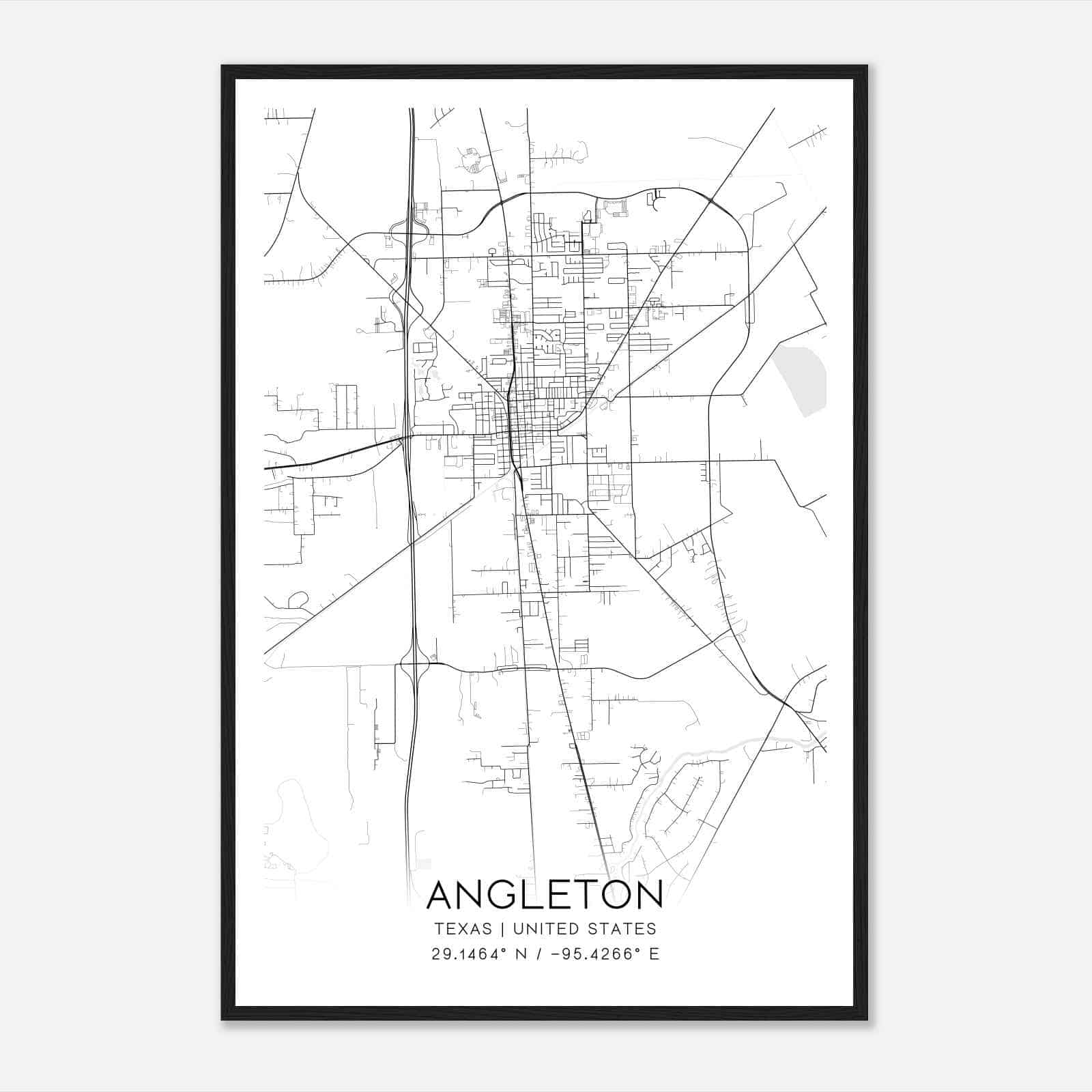 Angleton Texas Map Poster, Modern Home Decor Wall Art Print