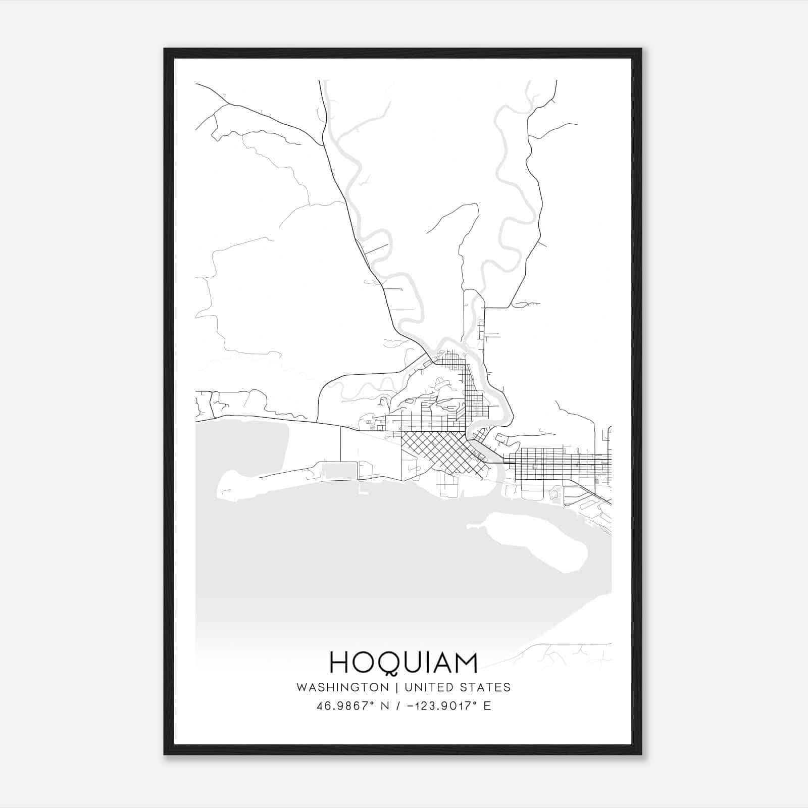 Hoquiam Washington Map Poster, Modern Home Decor Wall Art Print