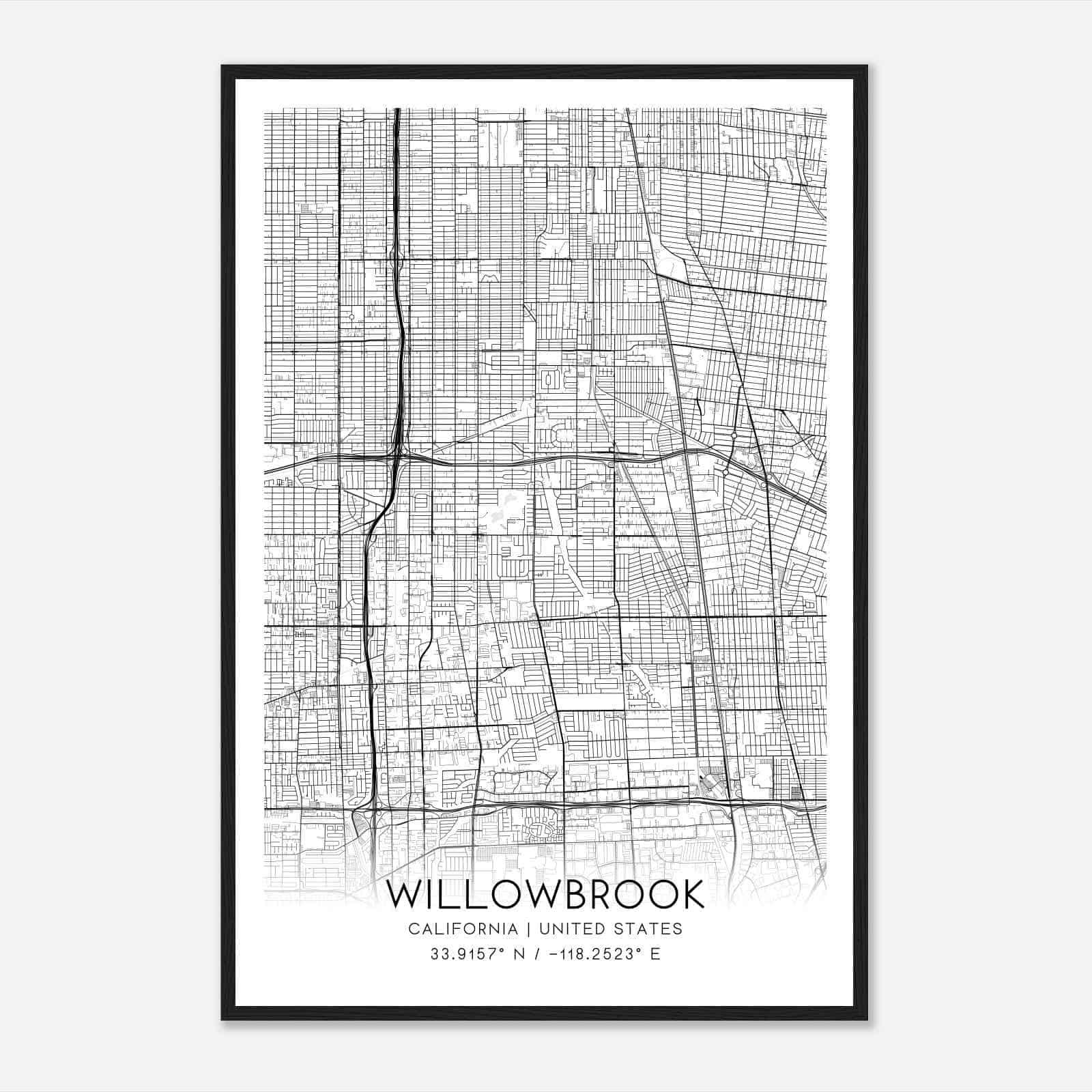Willowbrook California Map Poster, Modern Home Decor Wall Art Print