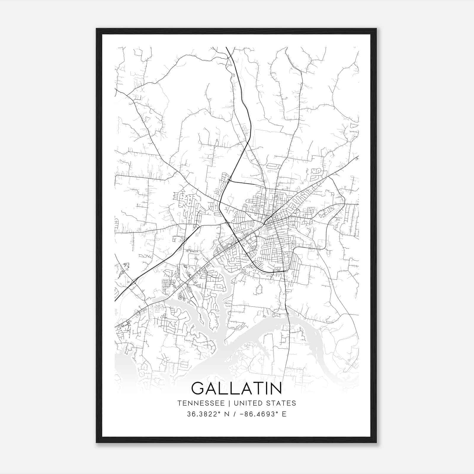 Gallatin Tennessee Map Poster, Modern Home Decor Wall Art Print