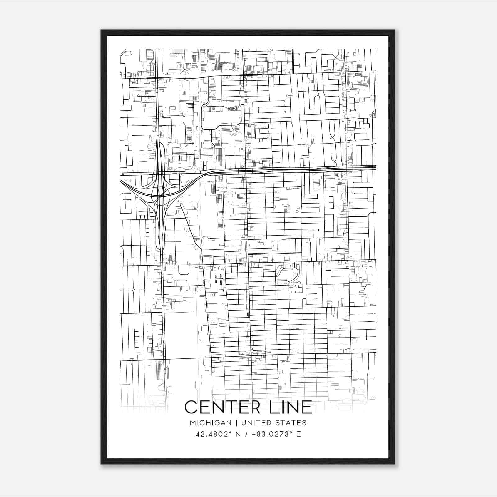 Center Line Michigan Map Poster, Modern Home Decor Wall Art Print