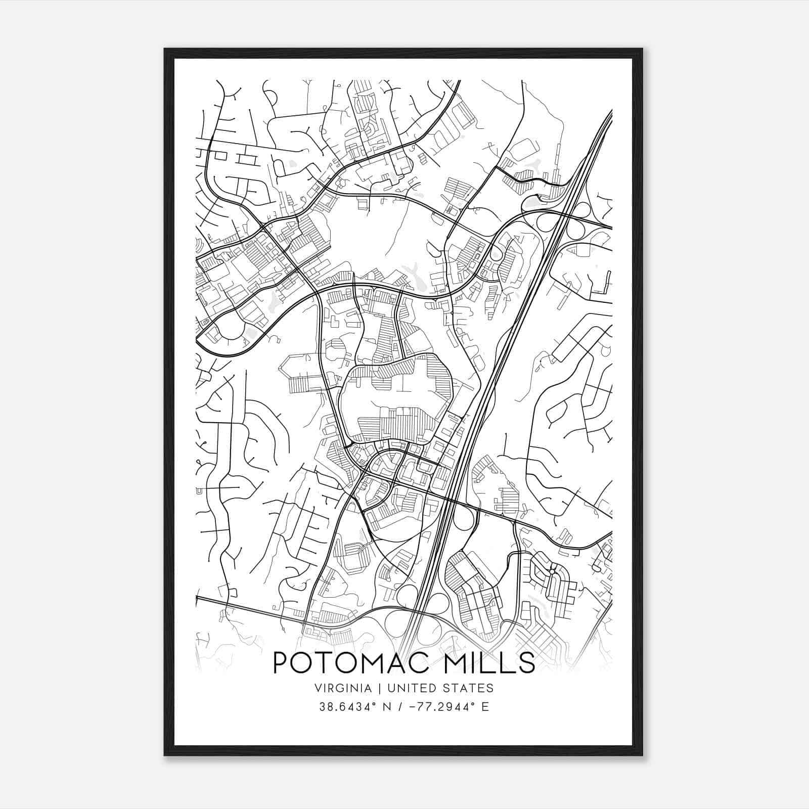 Potomac Mills Virginia Map Poster, Modern Home Decor Wall Art Print
