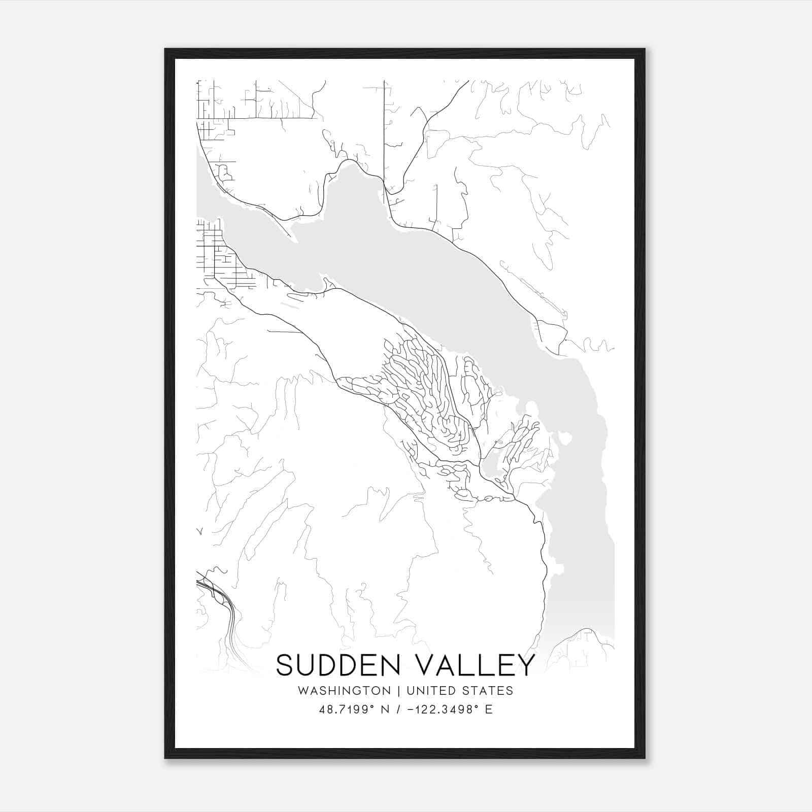 Sudden Valley Washington Map Poster, Modern Home Decor Wall Art Print