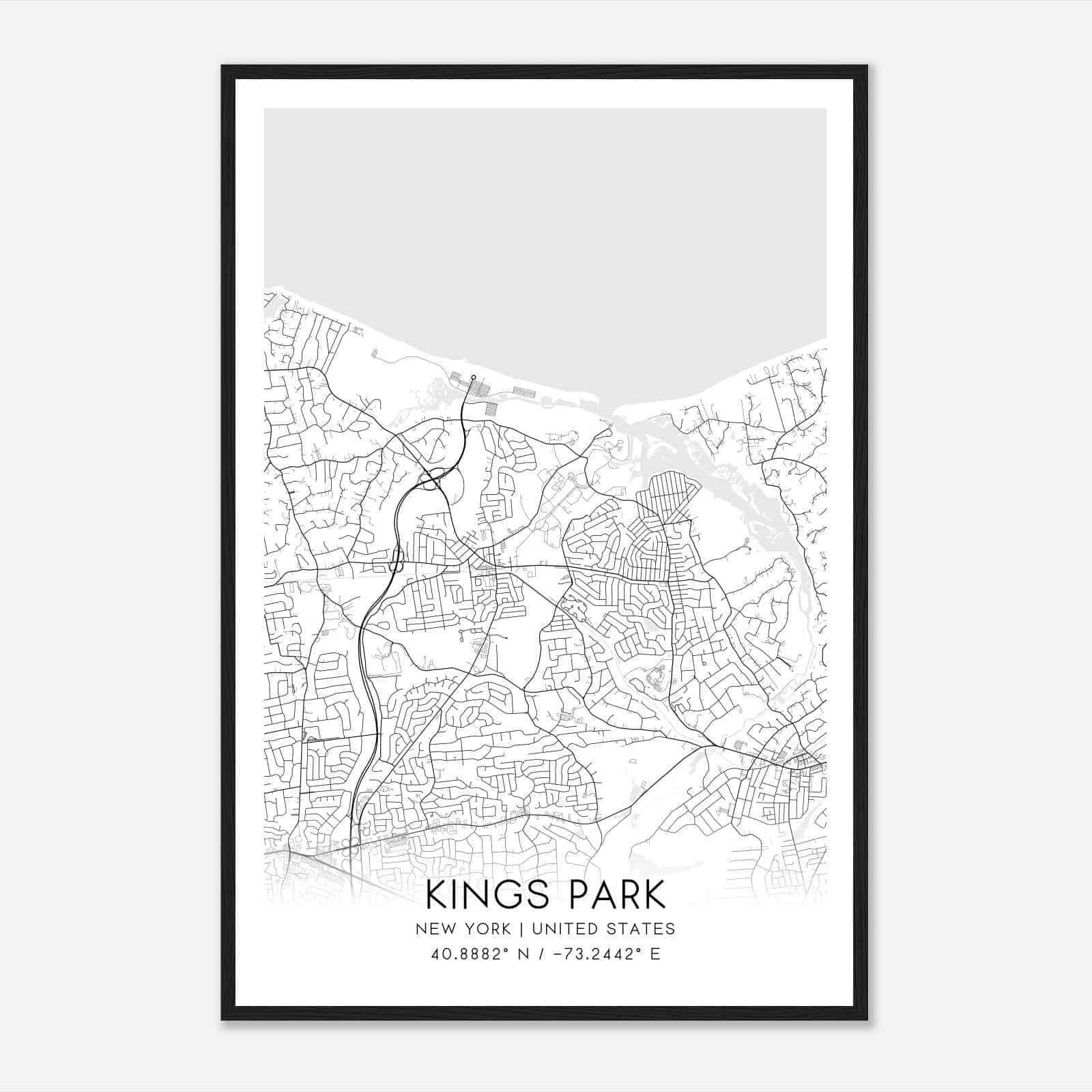 Kings Park New York Map Poster, Modern Home Decor Wall Art Print