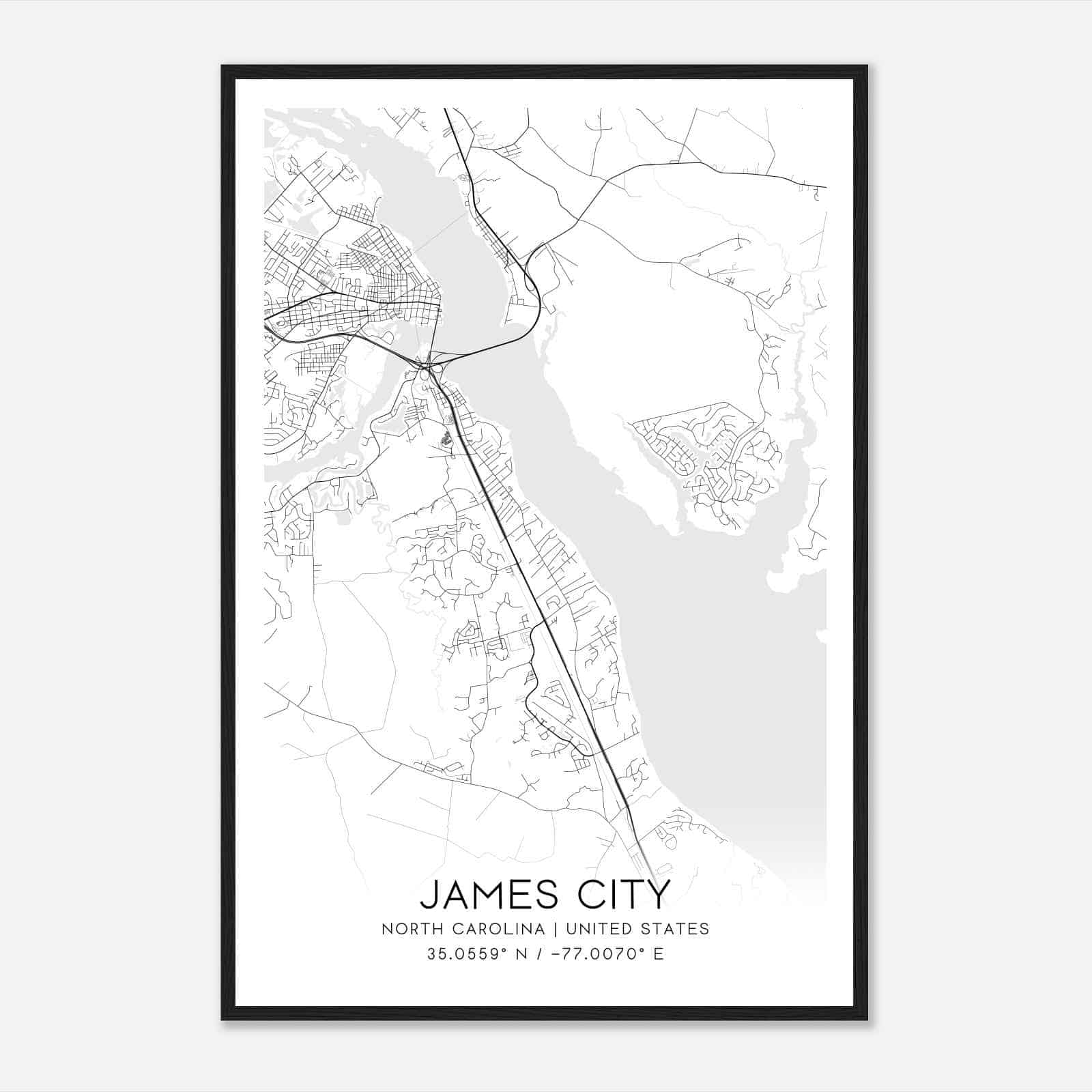James City North Carolina Map Poster, Modern Home Decor Wall Art Print