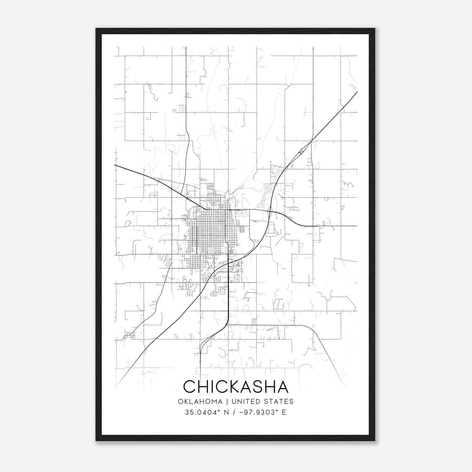 Chickasha Oklahoma Map Poster, Modern Home Decor Wall Art Print
