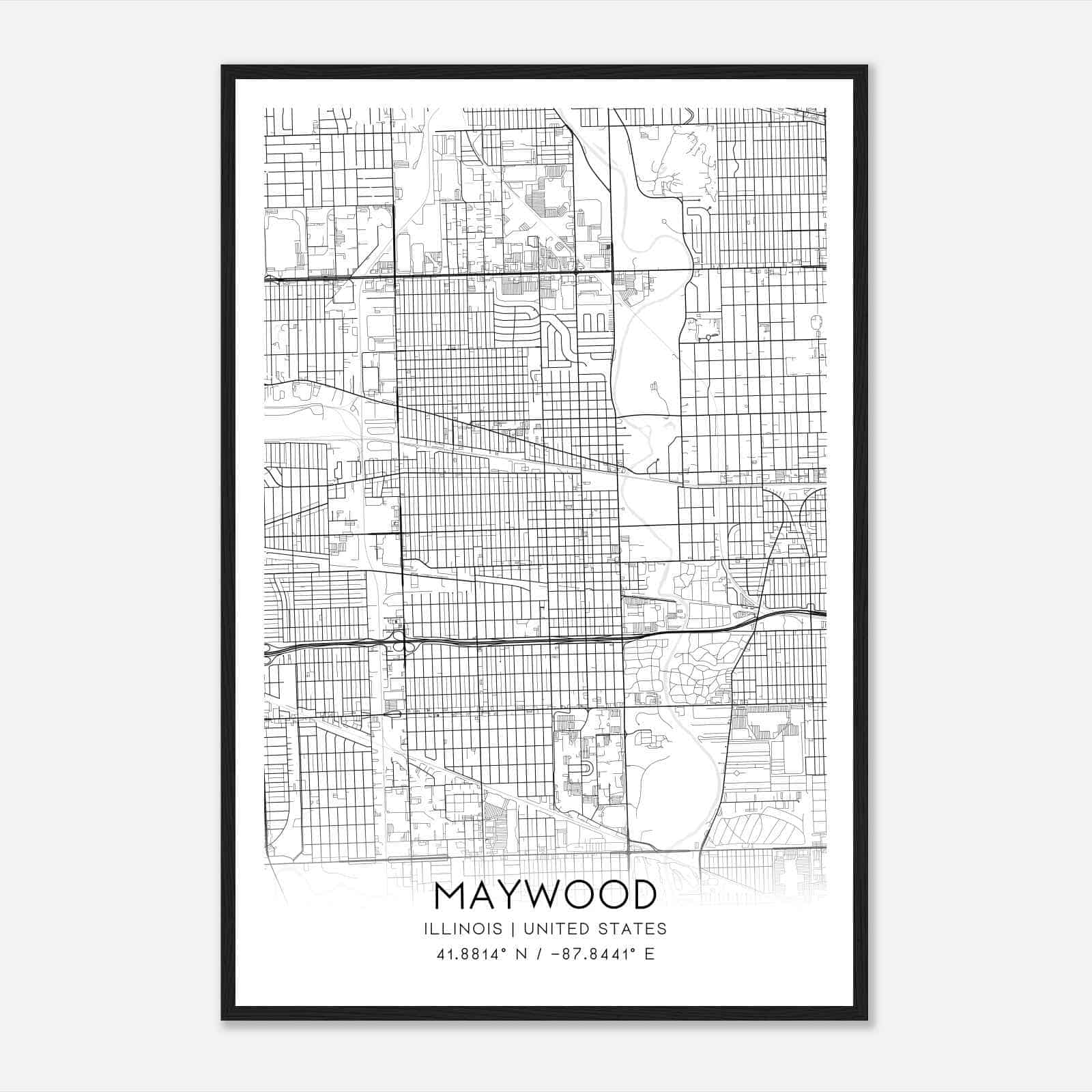 Maywood Illinois Map Poster, Modern Home Decor Wall Art Print