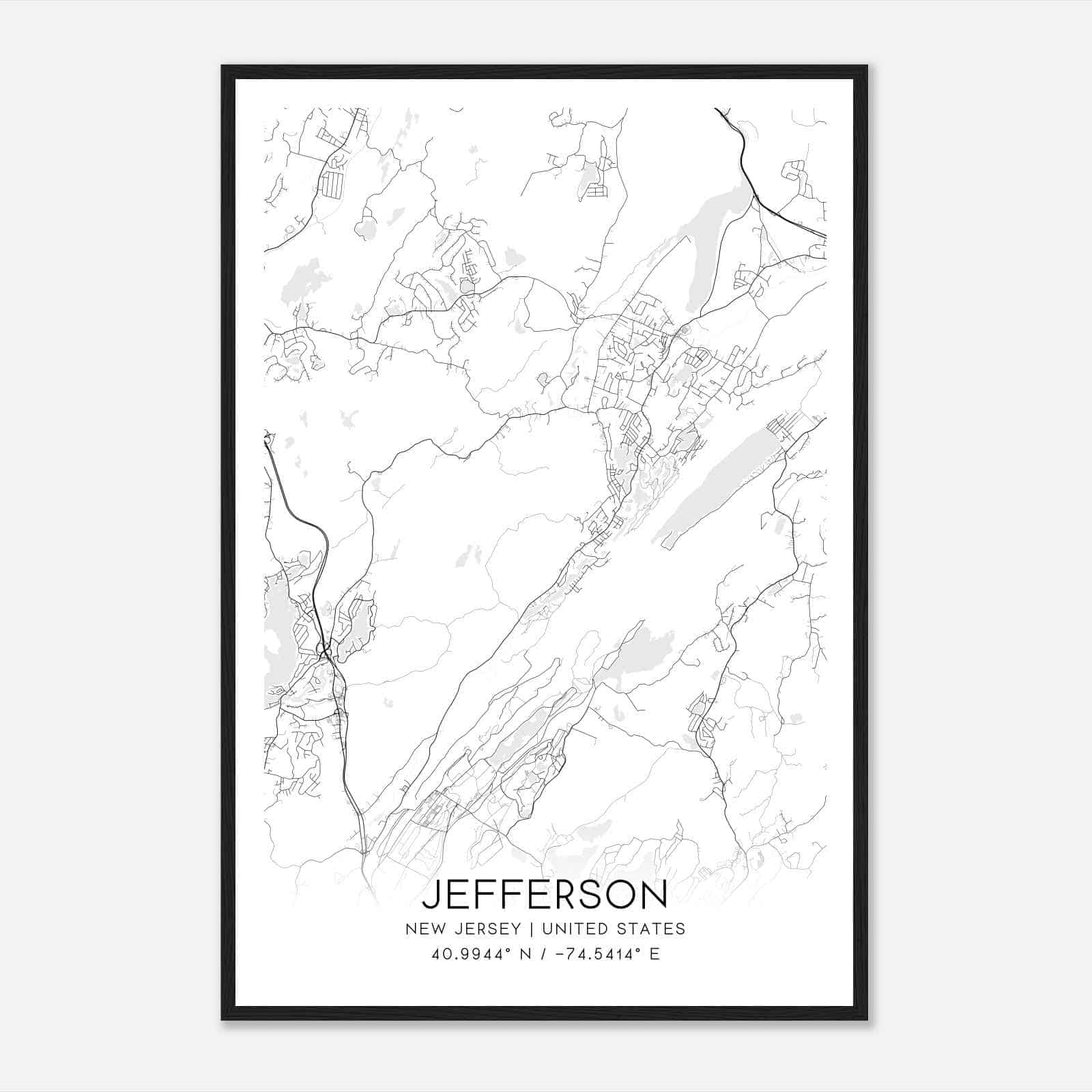 Jefferson New Jersey Map Poster, Modern Home Decor Wall Art Print