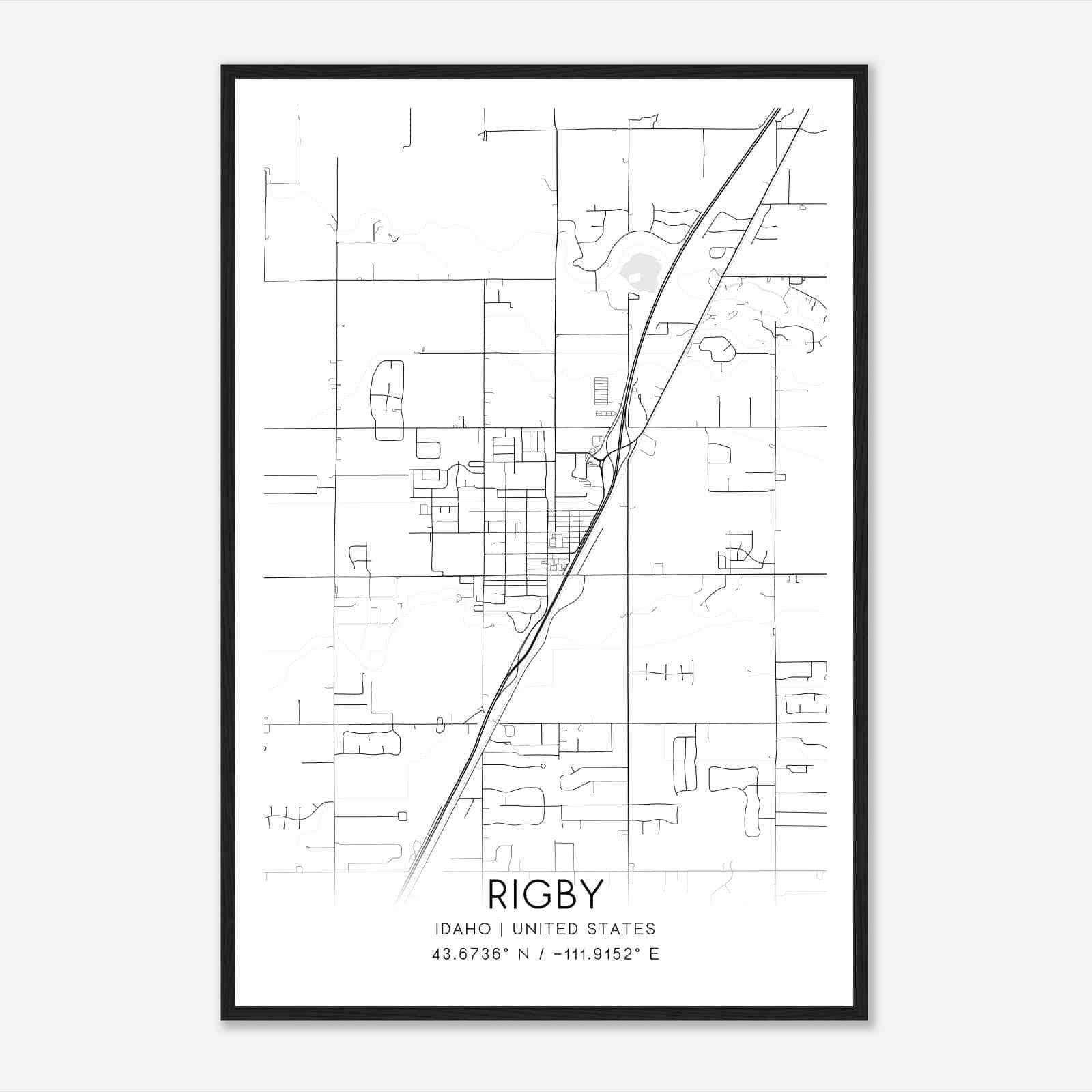 Rigby Idaho Map Poster, Modern Home Decor Wall Art Print