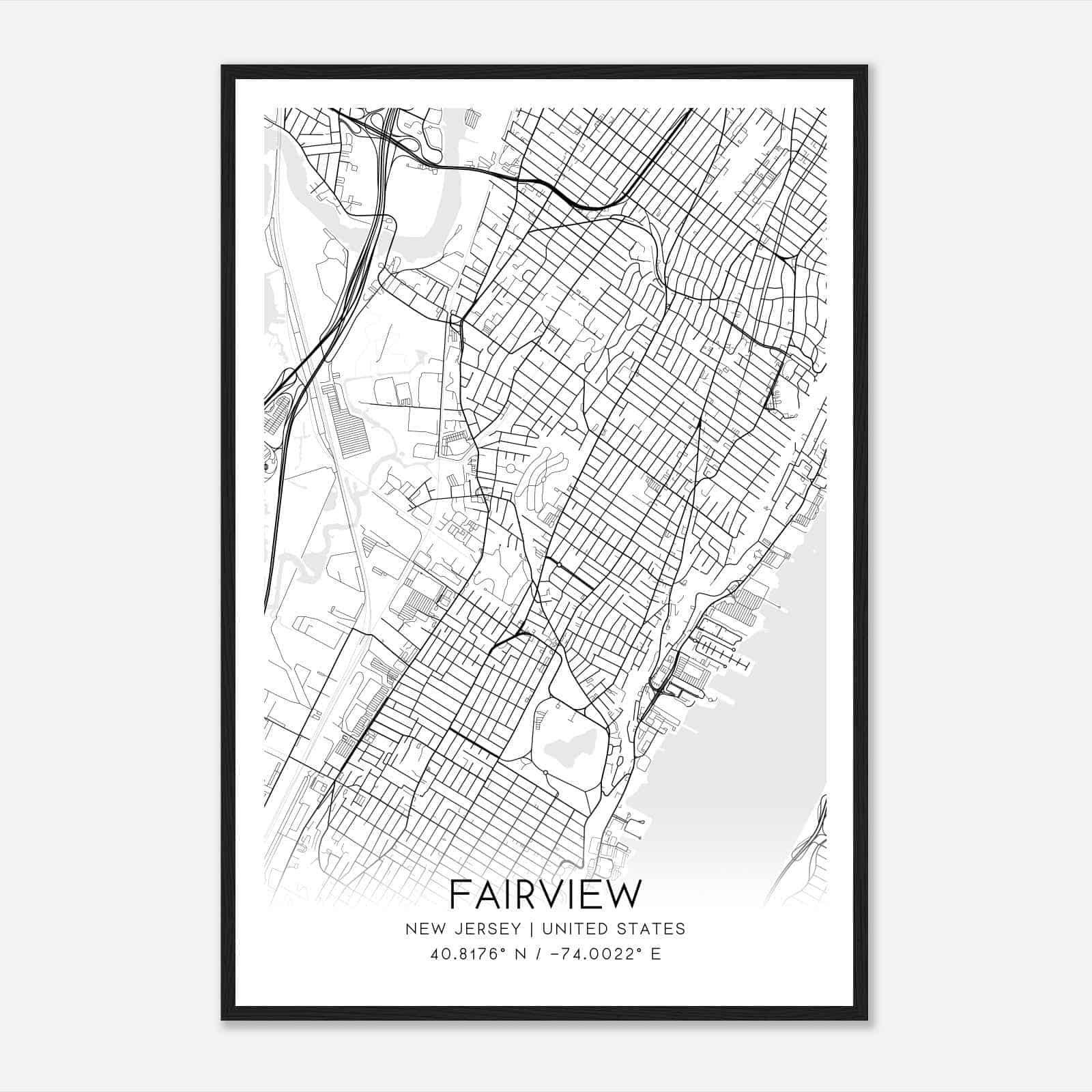 Fairview New Jersey Map Poster, Modern Home Decor Wall Art Print