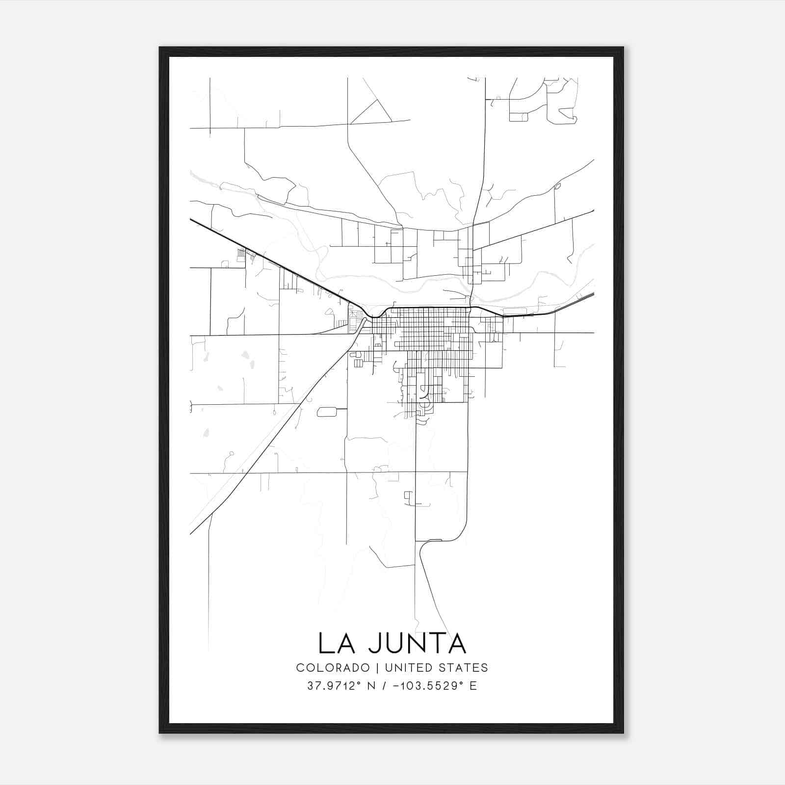 La Junta Colorado Map Poster, Modern Home Decor Wall Art Print
