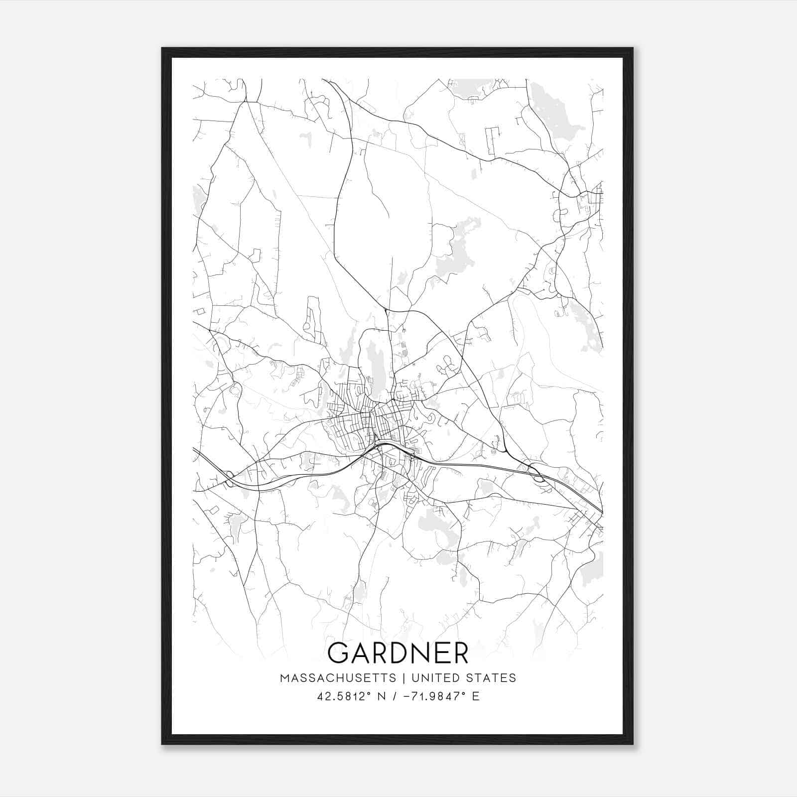 Gardner Massachusetts Map Poster, Modern Home Decor Wall Art Print