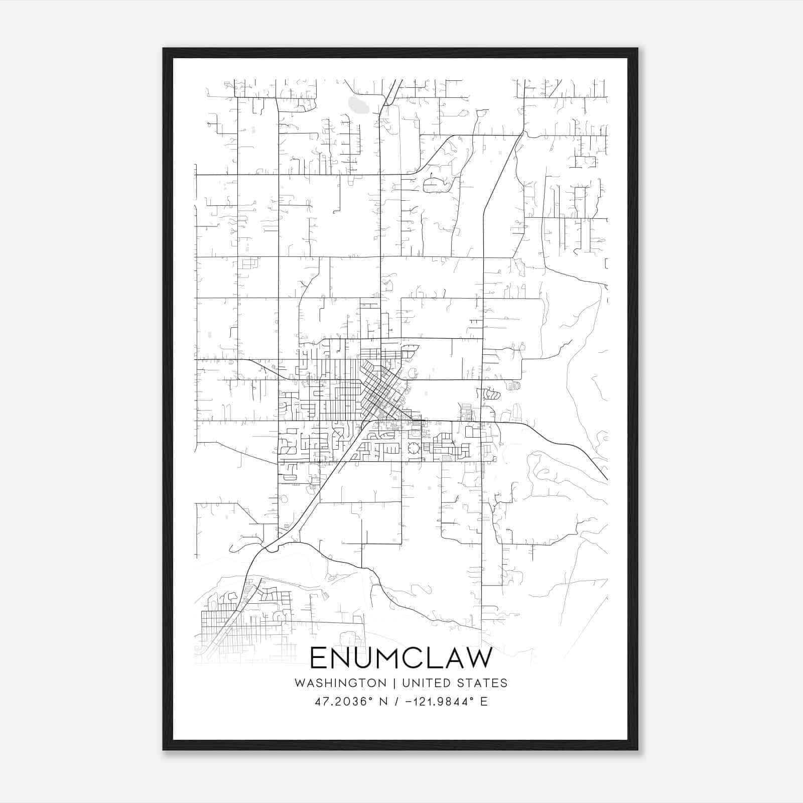 Enumclaw Washington Map Poster, Modern Home Decor Wall Art Print