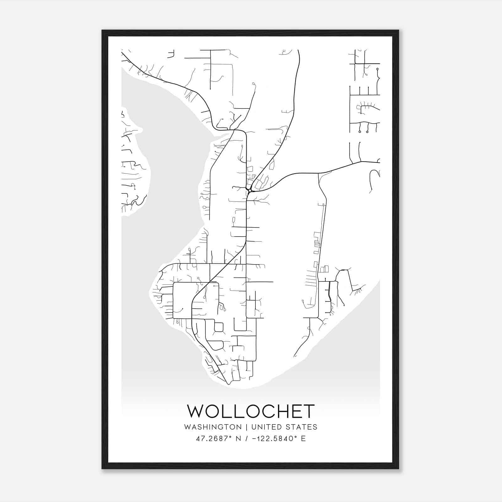 Wollochet Washington Map Poster, Modern Home Decor Wall Art Print
