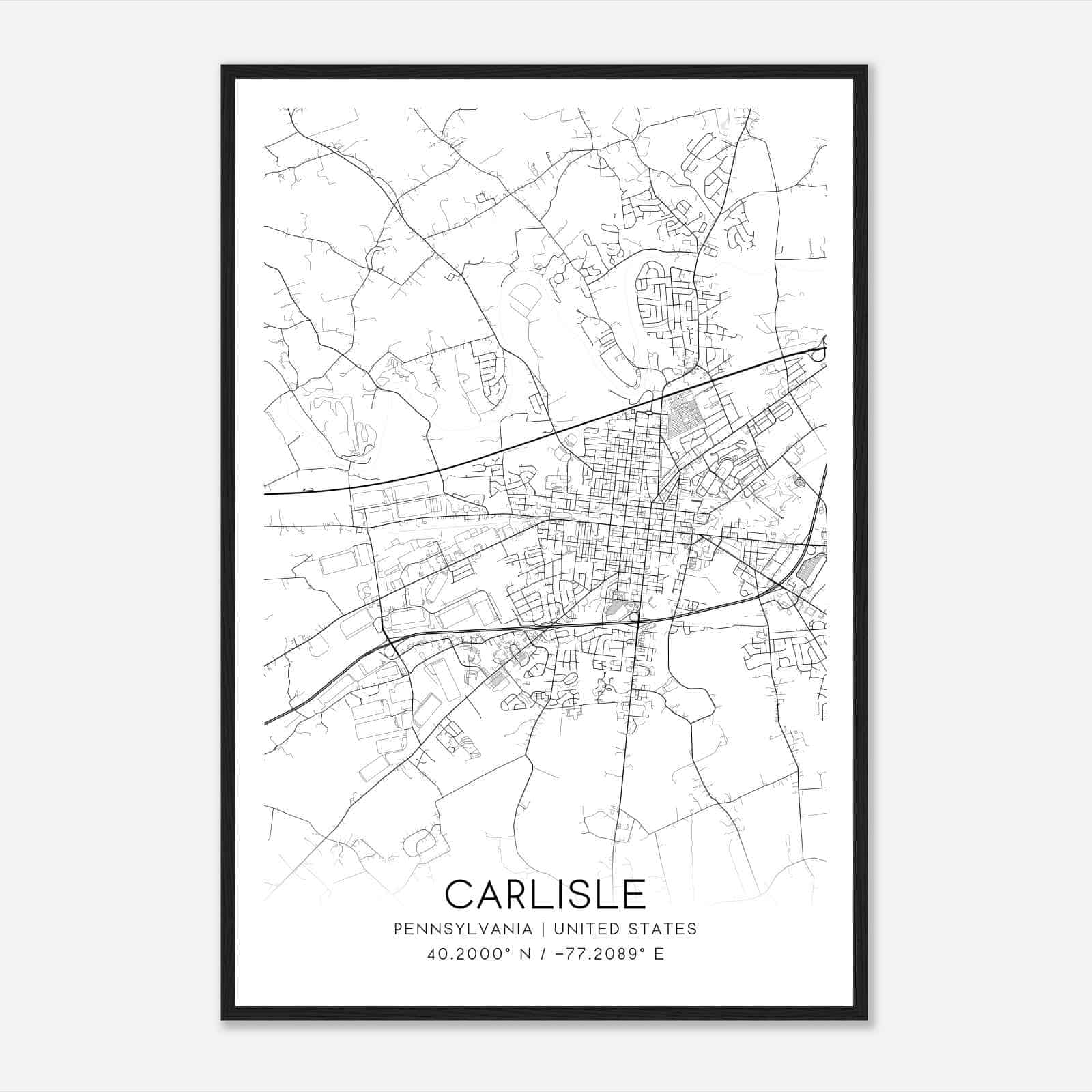 Carlisle Pennsylvania Map Poster, Modern Home Decor Wall Art Print