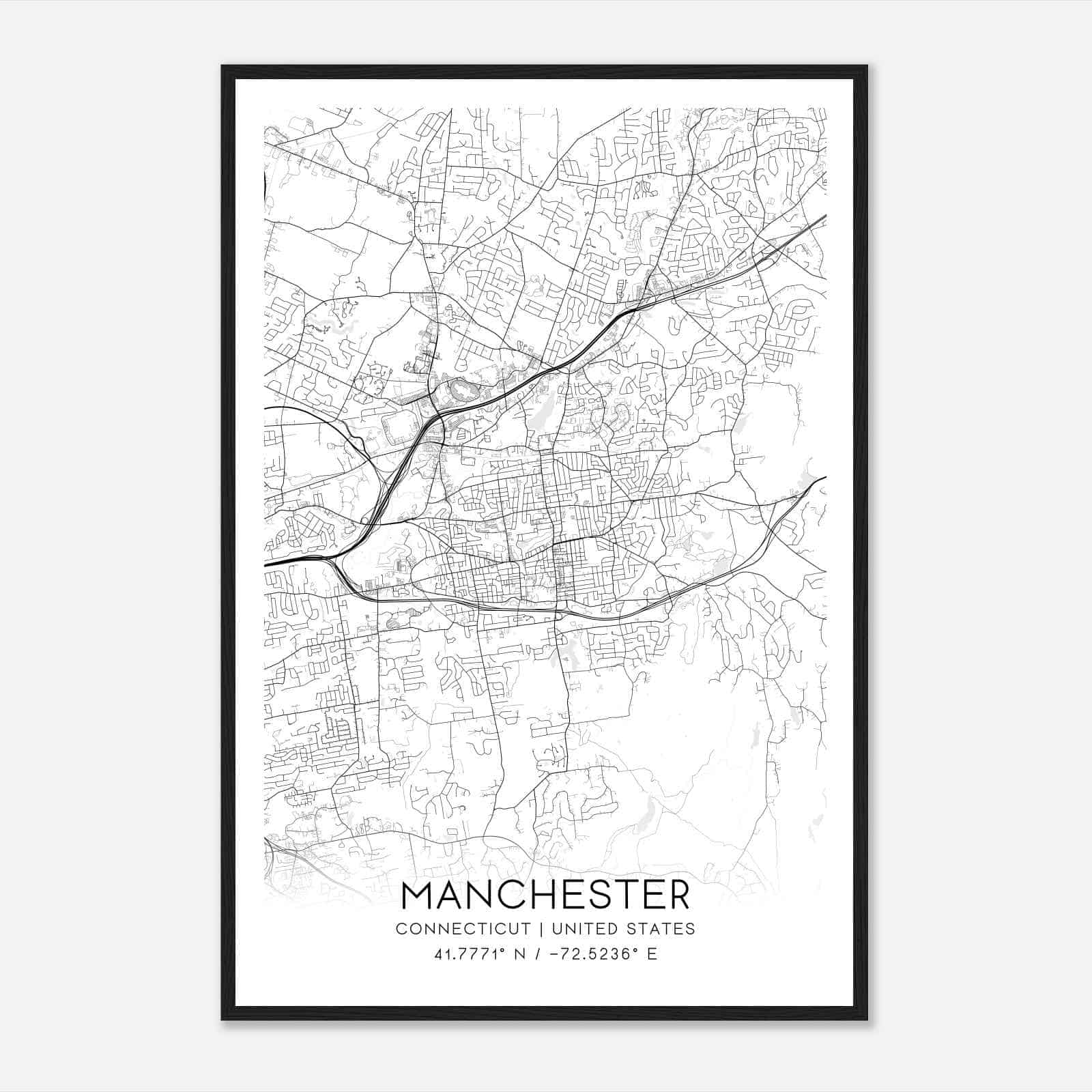 Manchester Connecticut Map Poster, Modern Home Decor Wall Art Print