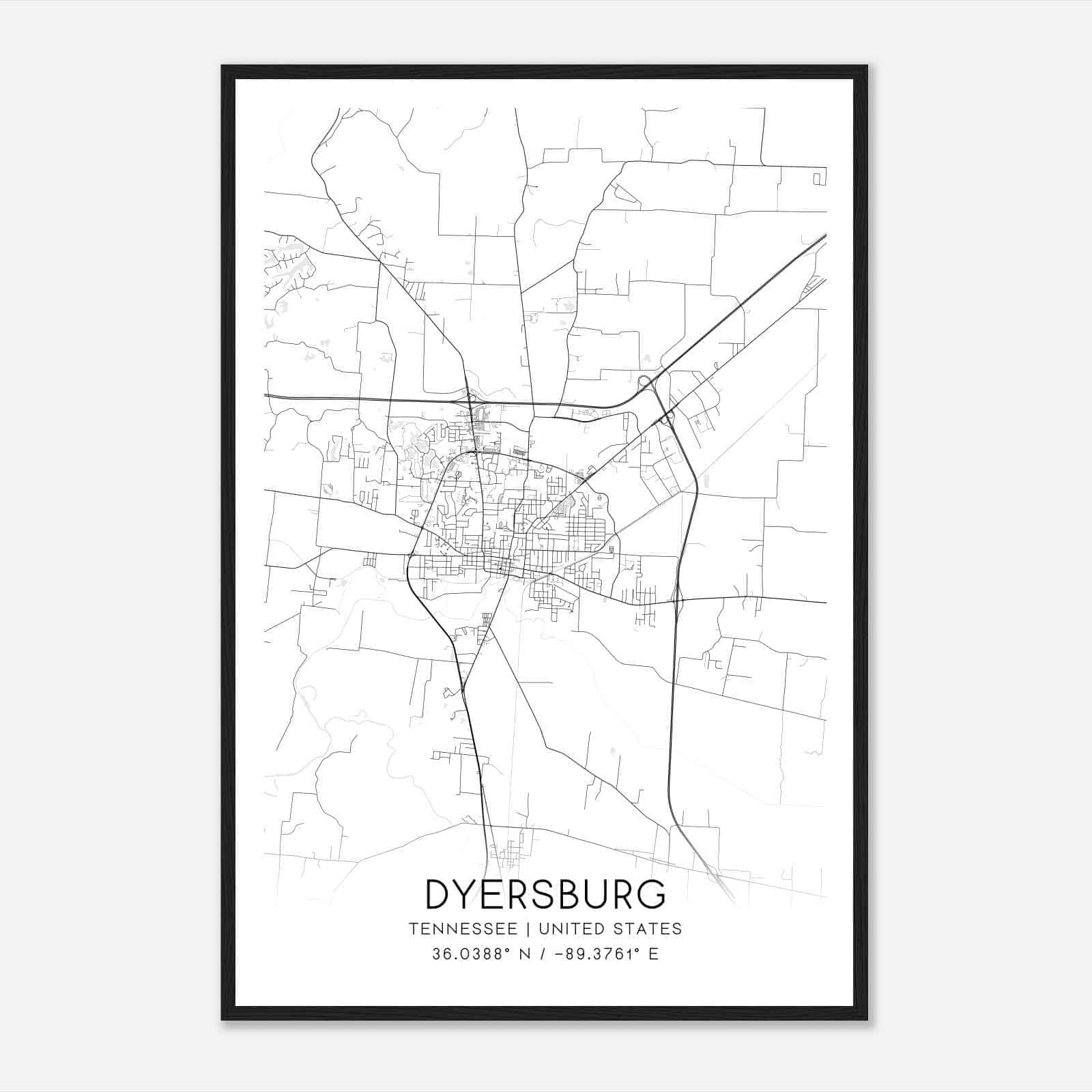 Dyersburg Tennessee Map Poster, Modern Home Decor Wall Art Print