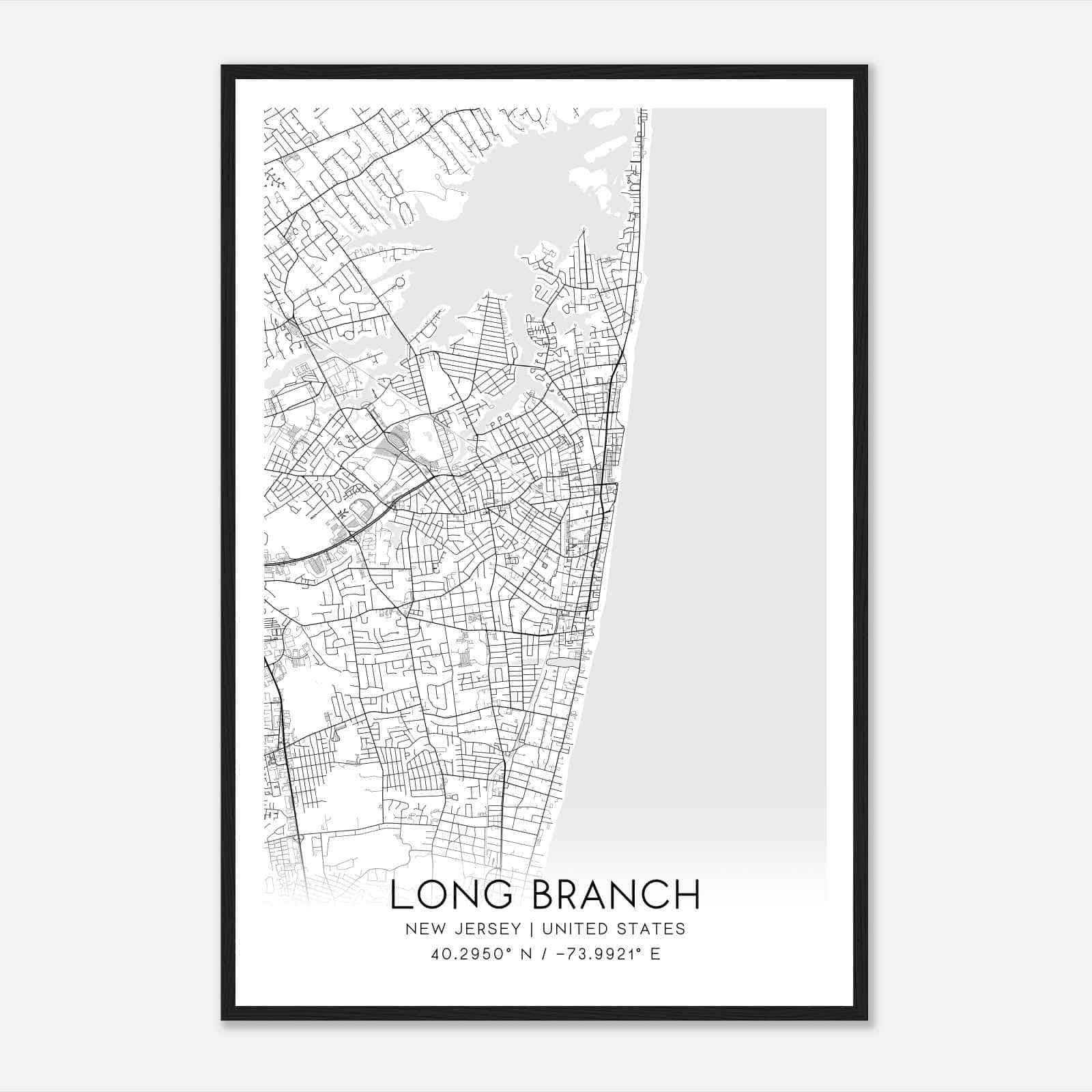 Long Branch New Jersey Map Poster, Modern Home Decor Wall Art Print