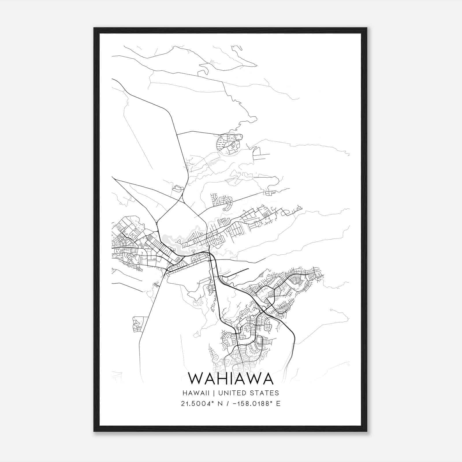 Wahiawa Hawaii Map Poster, Modern Home Decor Wall Art Print