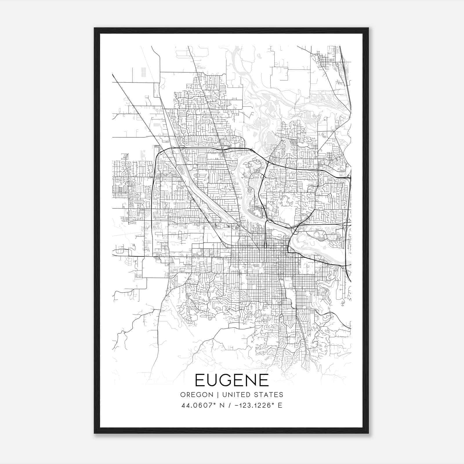 Eugene Oregon Map Poster, Modern Home Decor Wall Art Print