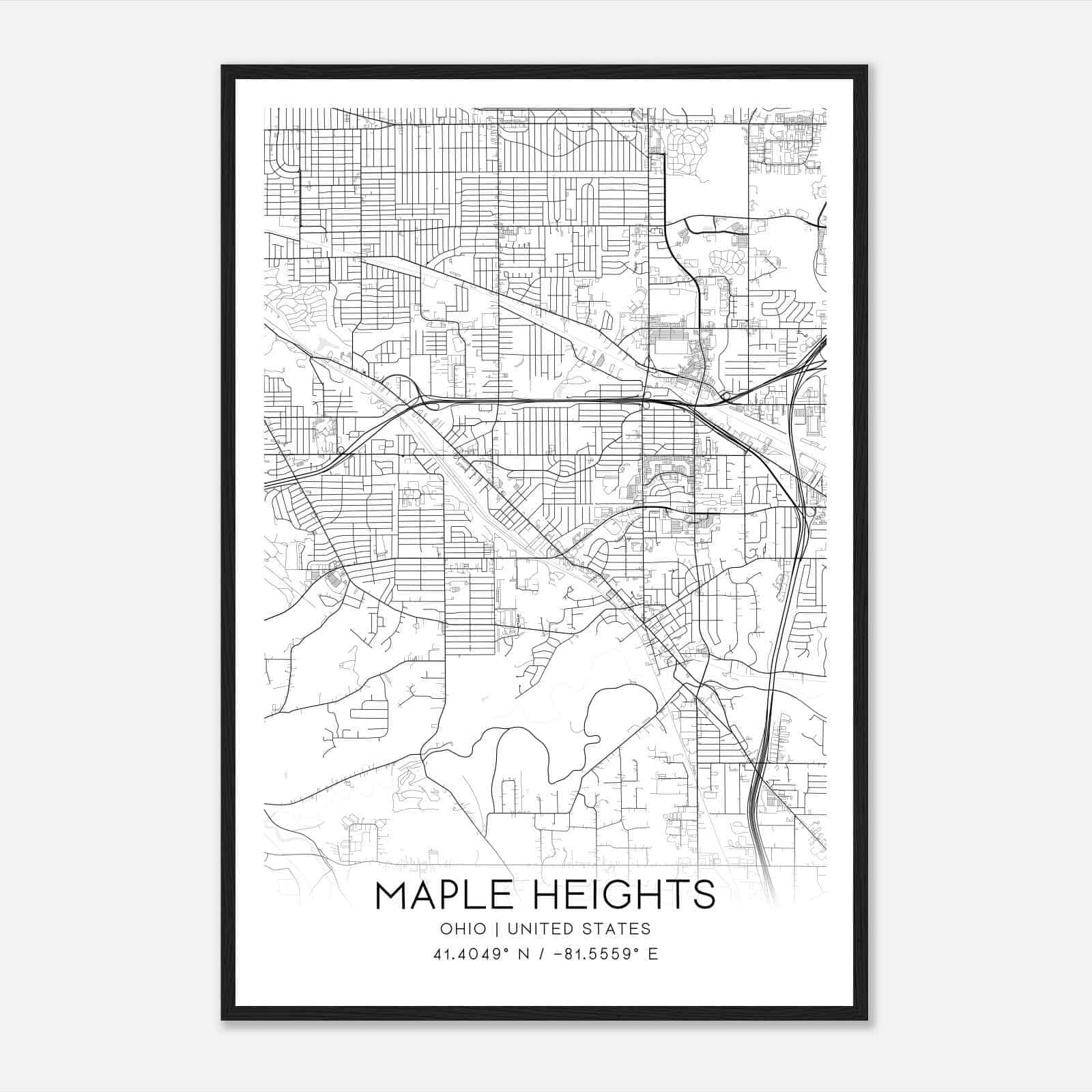 Maple Heights Ohio Map Poster, Modern Home Decor Wall Art Print