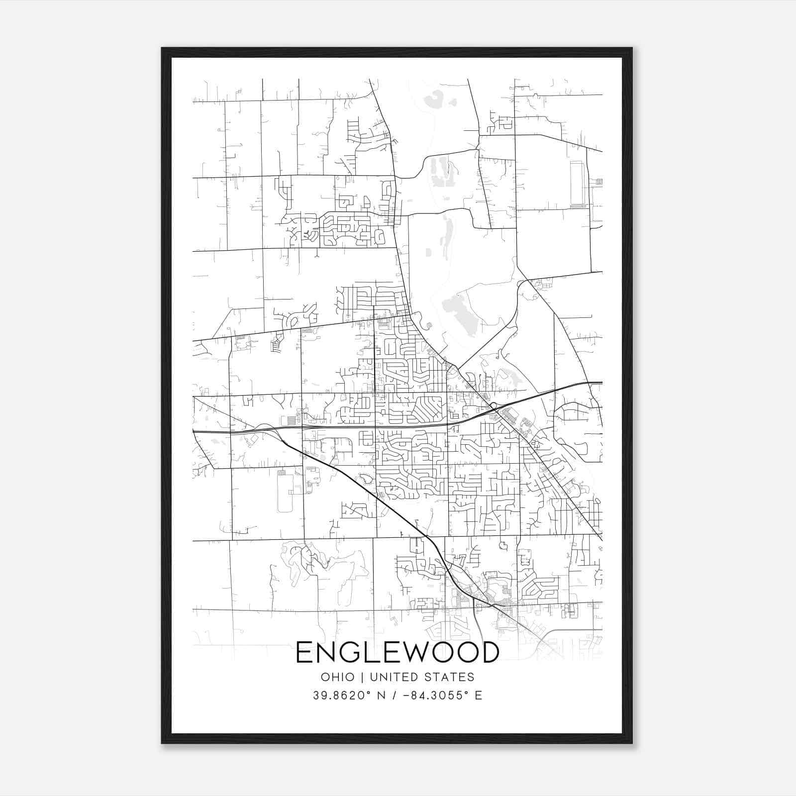 Englewood Ohio Map Poster, Modern Home Decor Wall Art Print