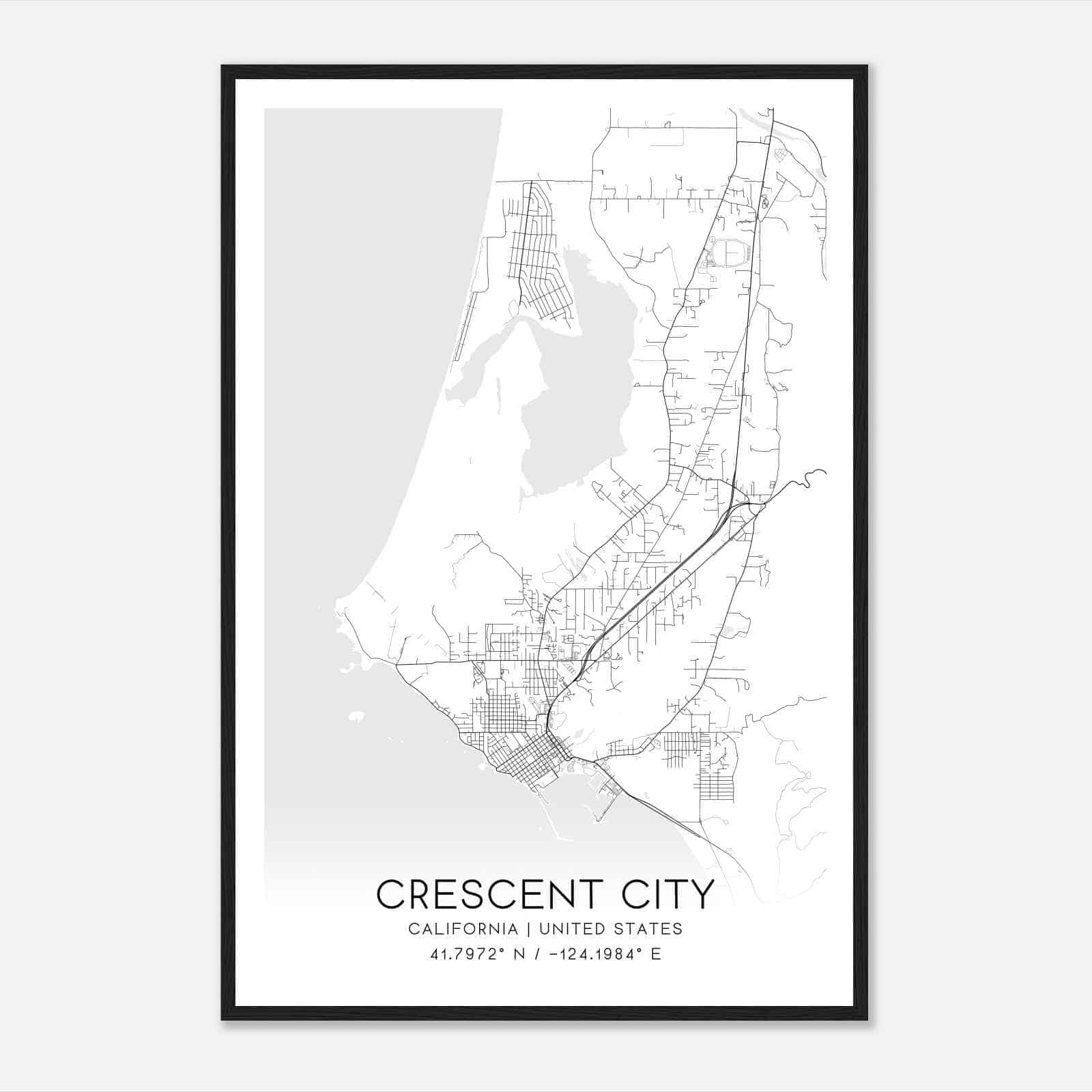 Crescent City California Map Poster, Modern Home Decor Wall Art Print