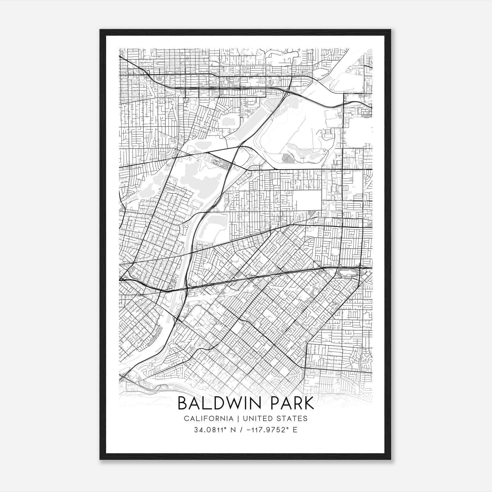 Baldwin Park California Map Poster, Modern Home Decor Wall Art Print