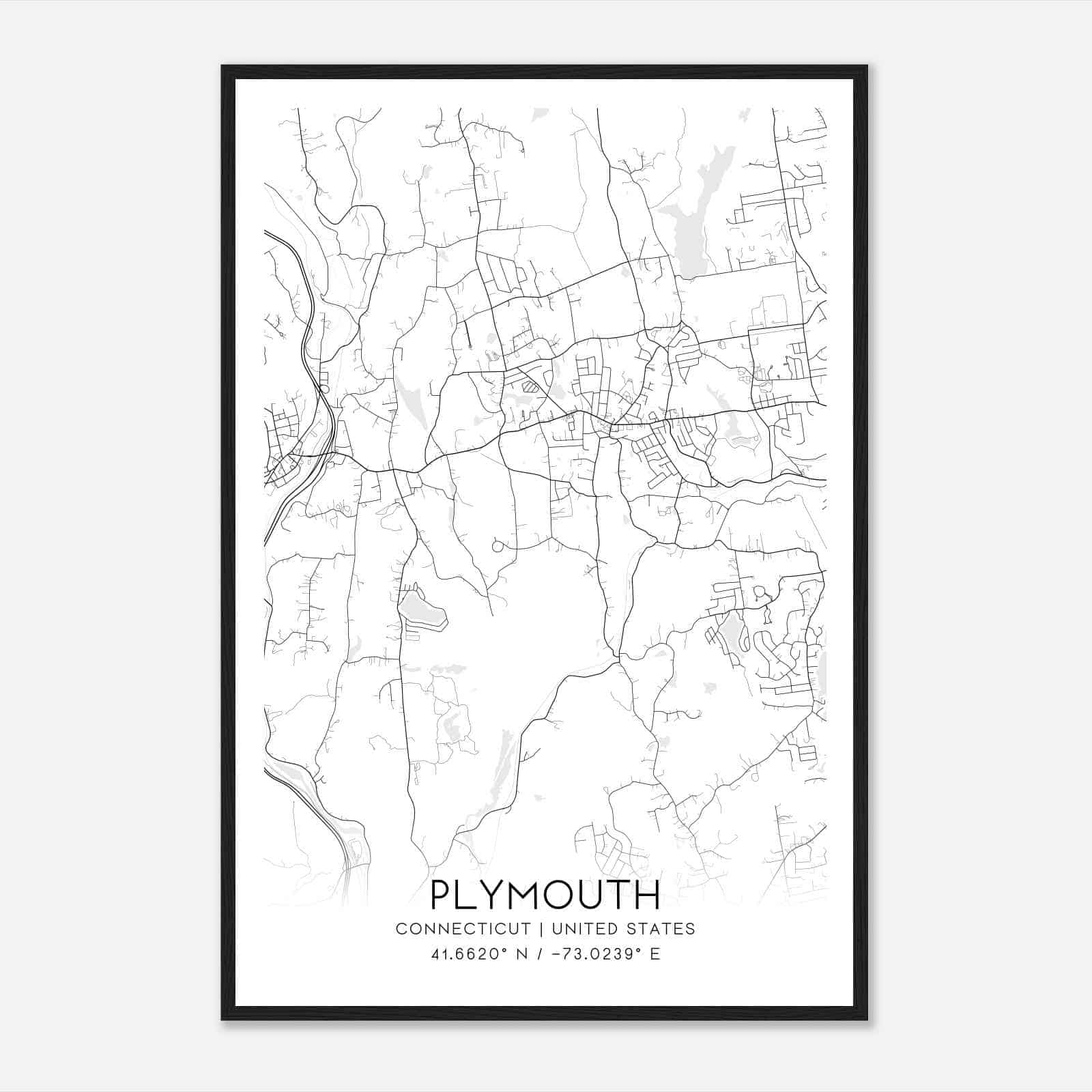 Plymouth Connecticut Map Poster, Modern Home Decor Wall Art Print