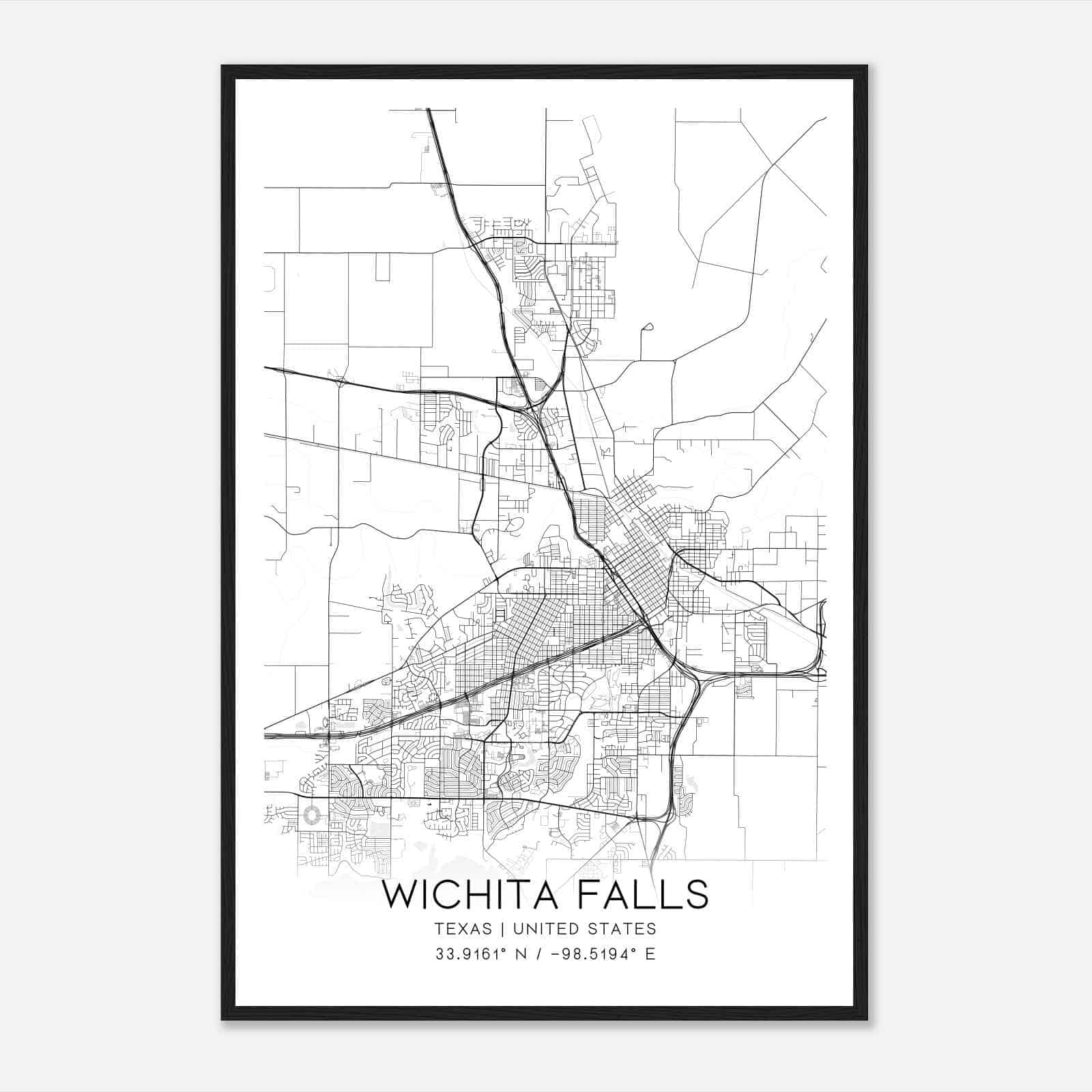 Wichita Falls Texas Map Poster, Modern Home Decor Wall Art Print