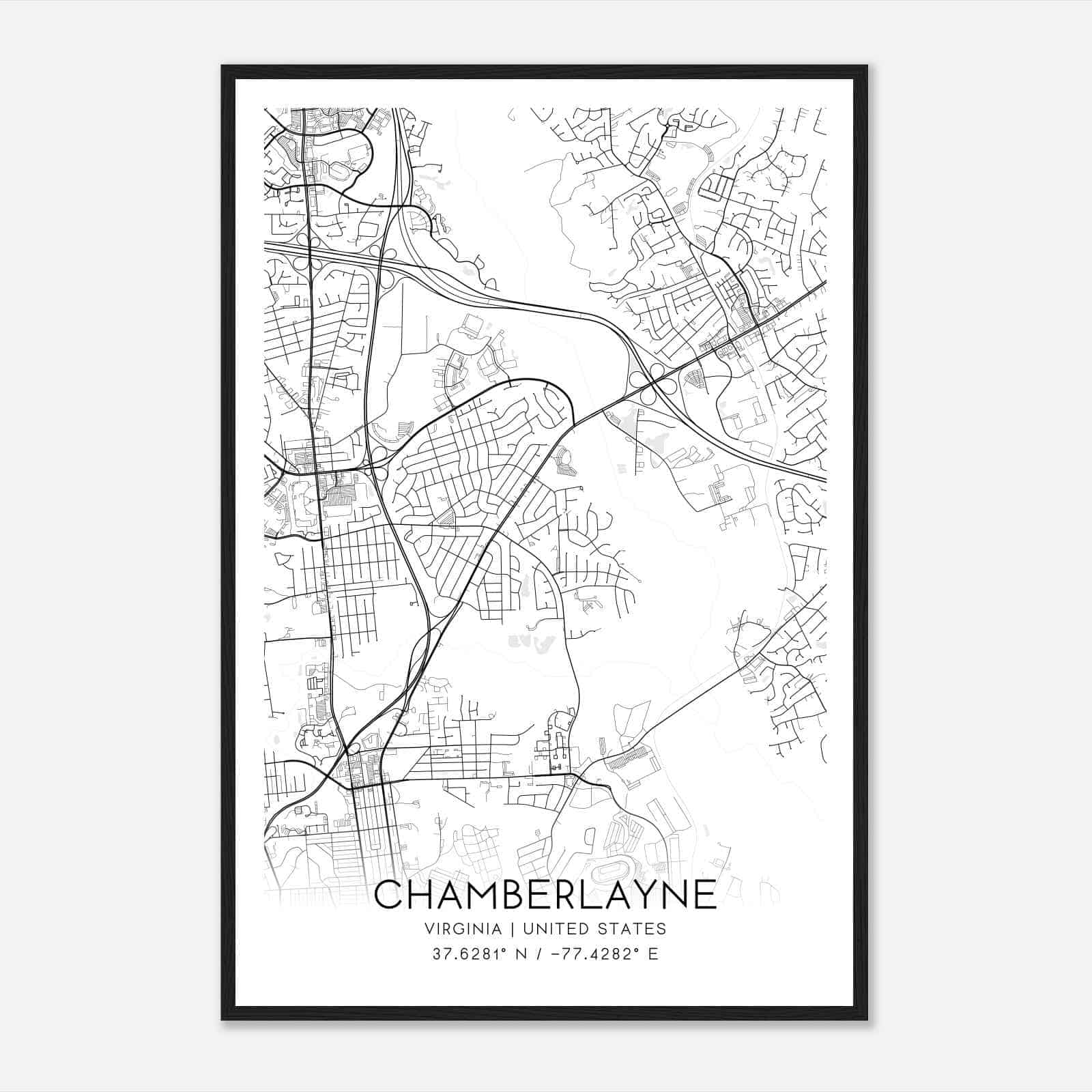 Chamberlayne Virginia Map Poster, Modern Home Decor Wall Art Print