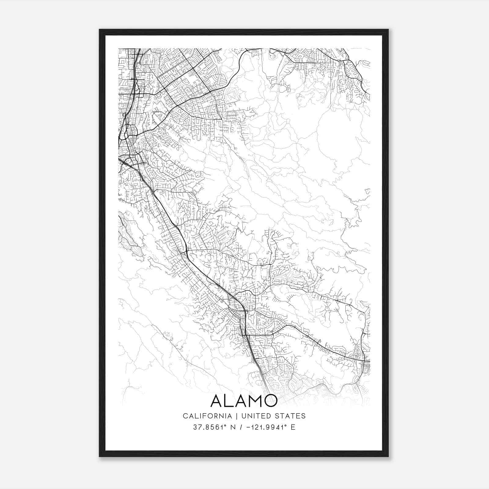 Alamo California Map Poster, Modern Home Decor Wall Art Print