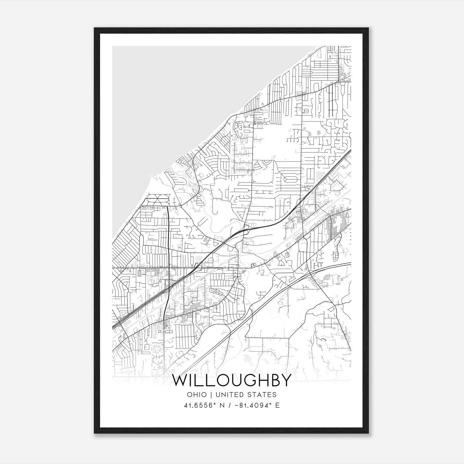 Willoughby Ohio Map Poster, Modern Home Decor Wall Art Print